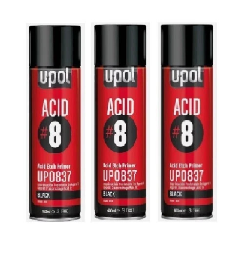 U-POL 837 Acid #8 Black 1K Etch Primer Auto Body Aerosol Spray 450 ml (3 Pack)