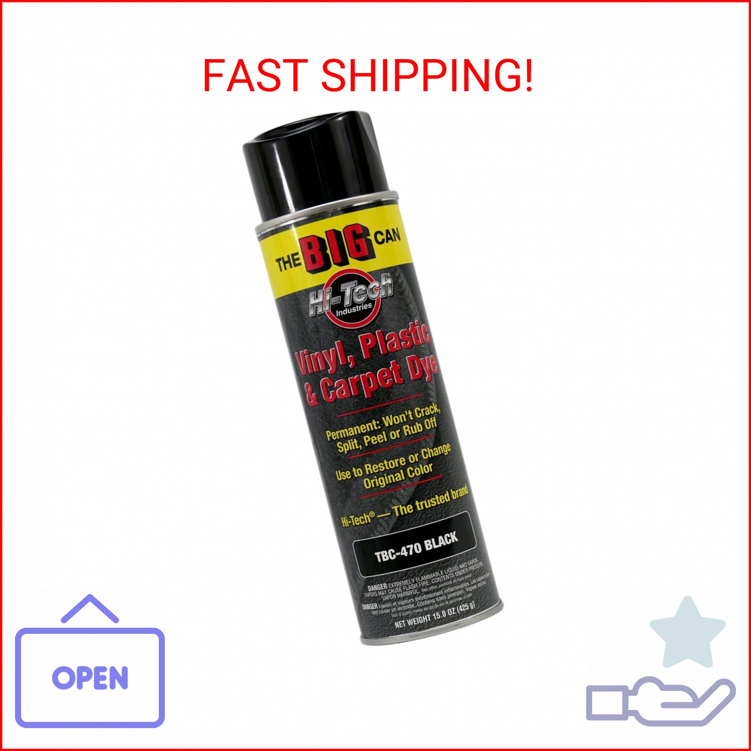 HI-TECH Big Can Black Spray Dye – 15oz Carpet, Vinyl, Fabric & Upholstery Restor