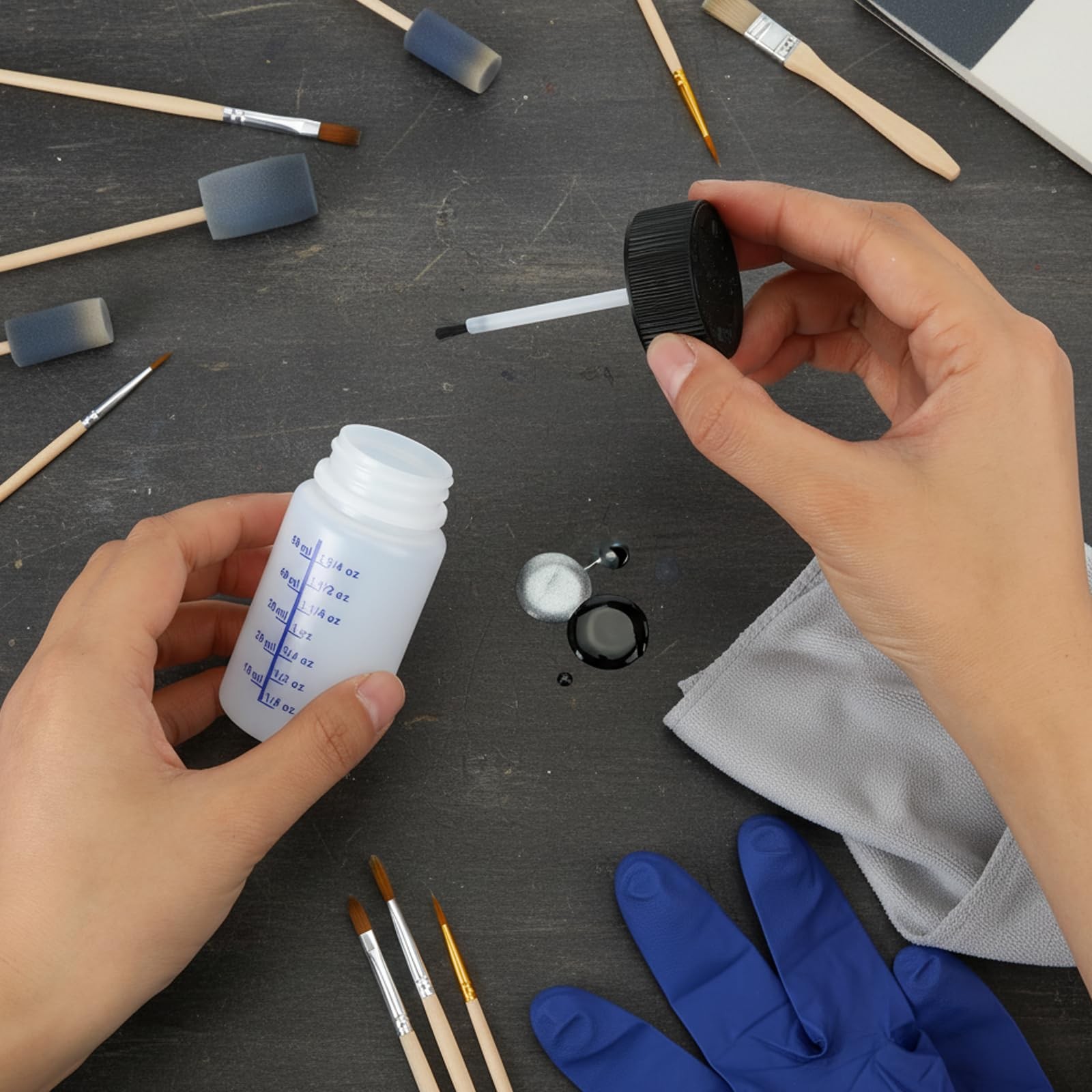 6 PCS Empty Touch up Paint Bottles, 2 Oz 1 Count (Pack of 6), White,Black