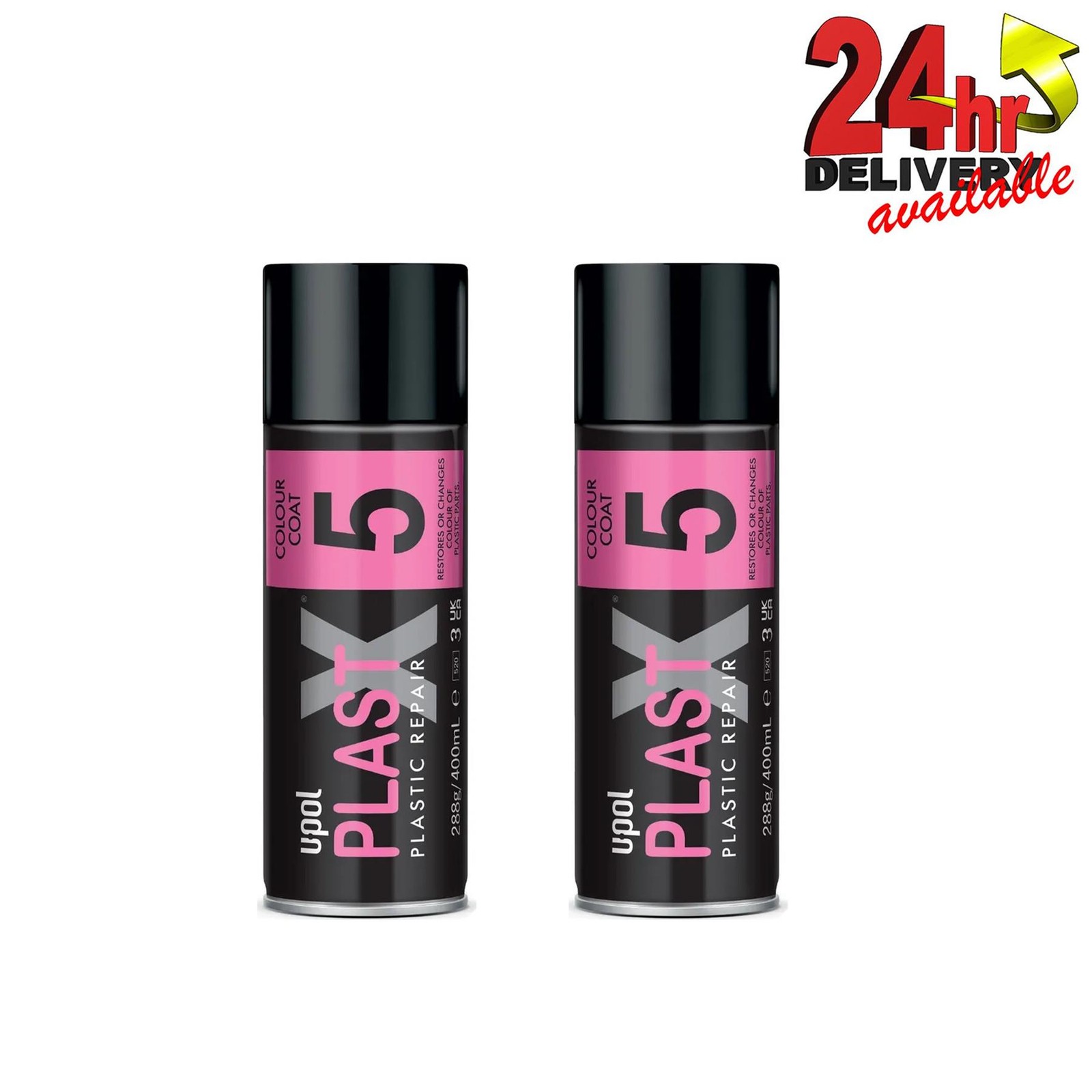 Upol PLAS/5B Plast X BLACK PAINT Plastic Bumper Trim Aerosol 400ml U-Pol X 2