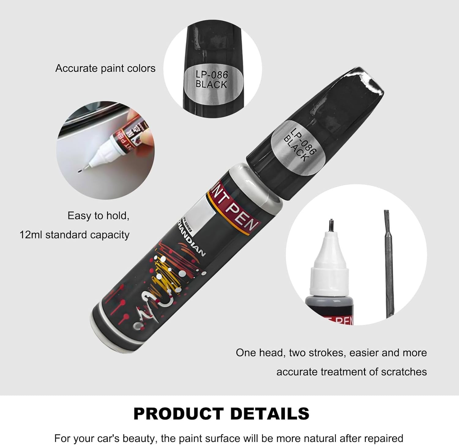 Automotive Touch Up Paint Pen Compatible With Car Model 12ml Pure Black