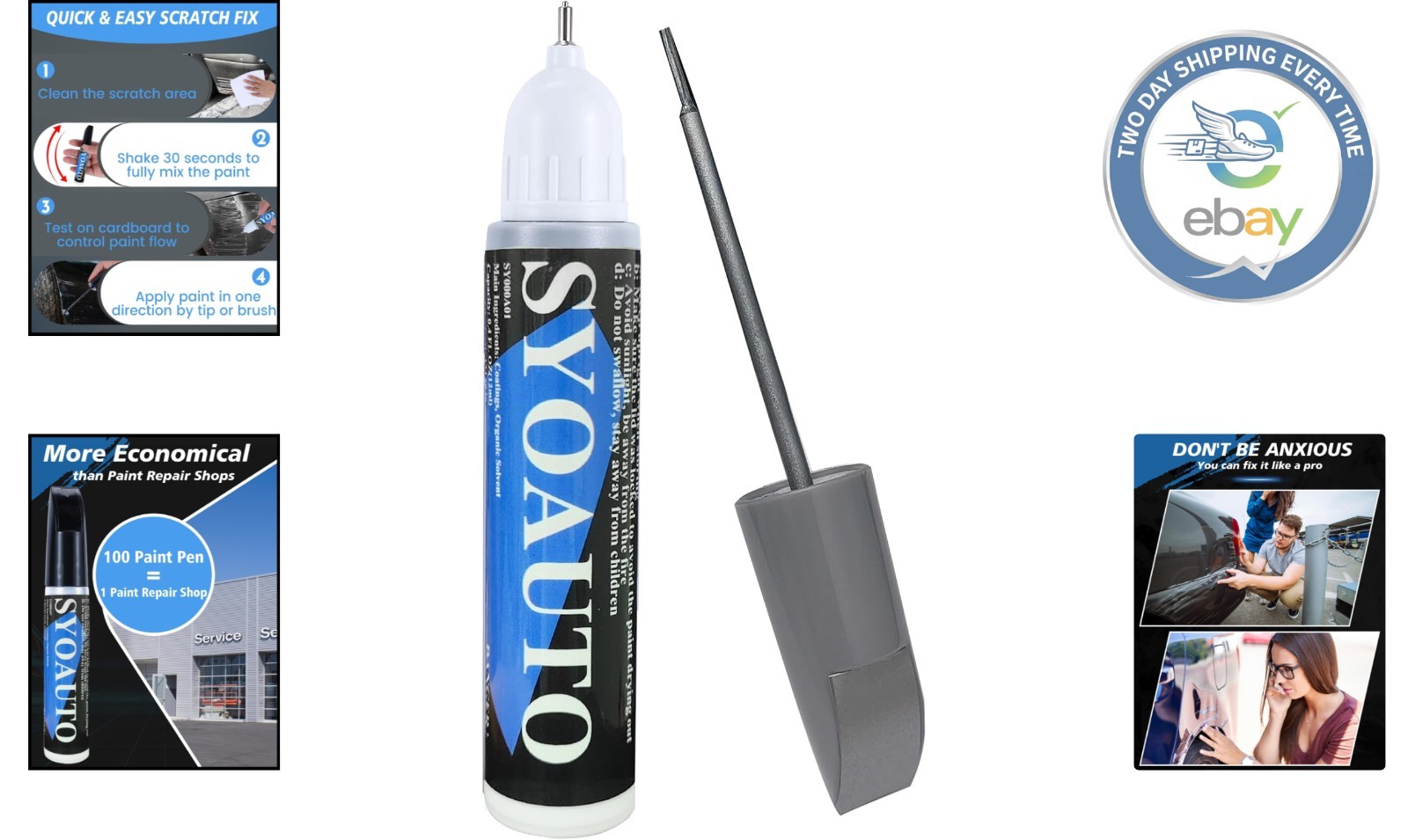 2-in-1 Silver Car Touch Up Paint 0.4 oz with Gloss Finish for Scratch Protection