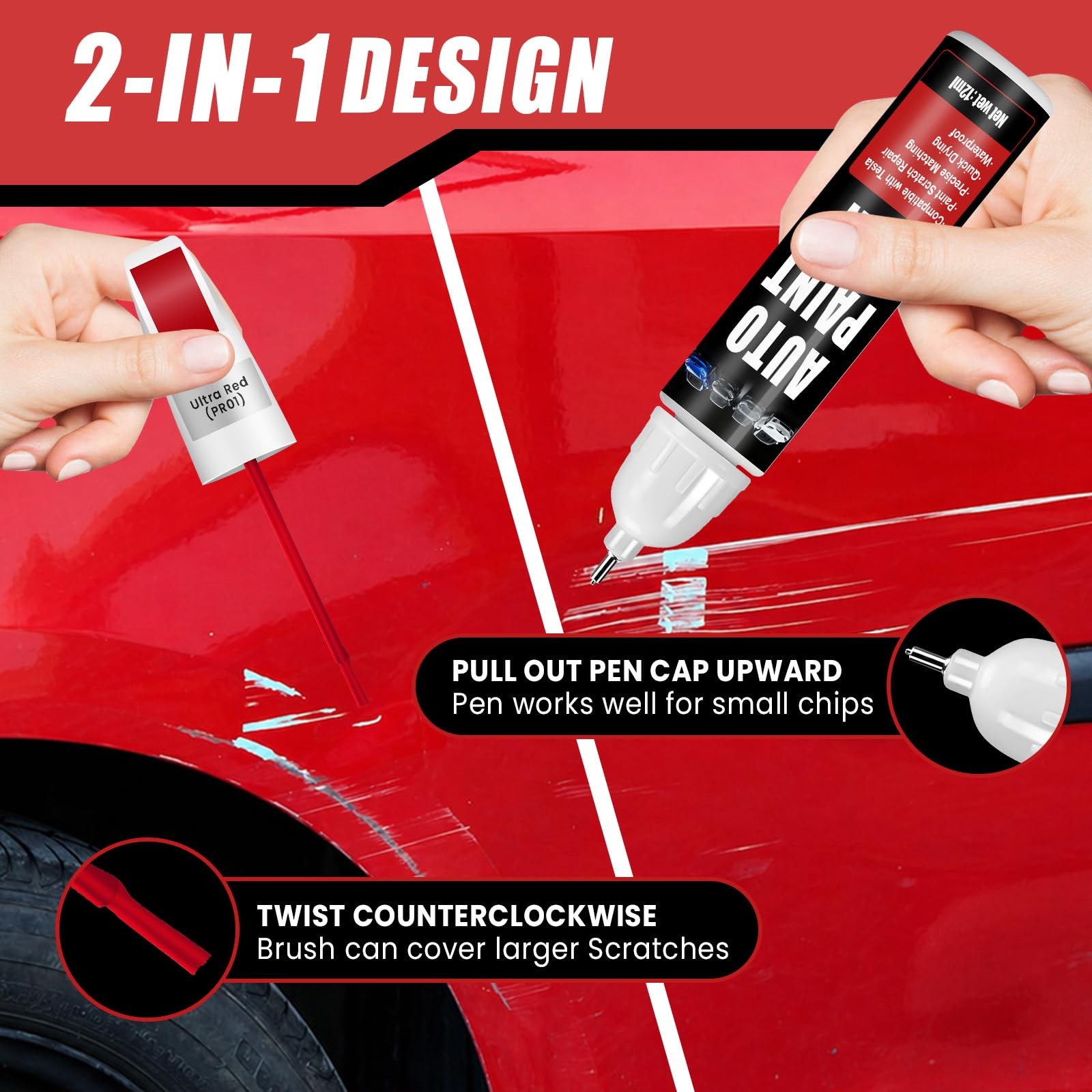 Qnofuit Touch Up Paint for Cars (Ultra 0.4 Fl Oz (Pack of 1), Ultra Red(PR01)