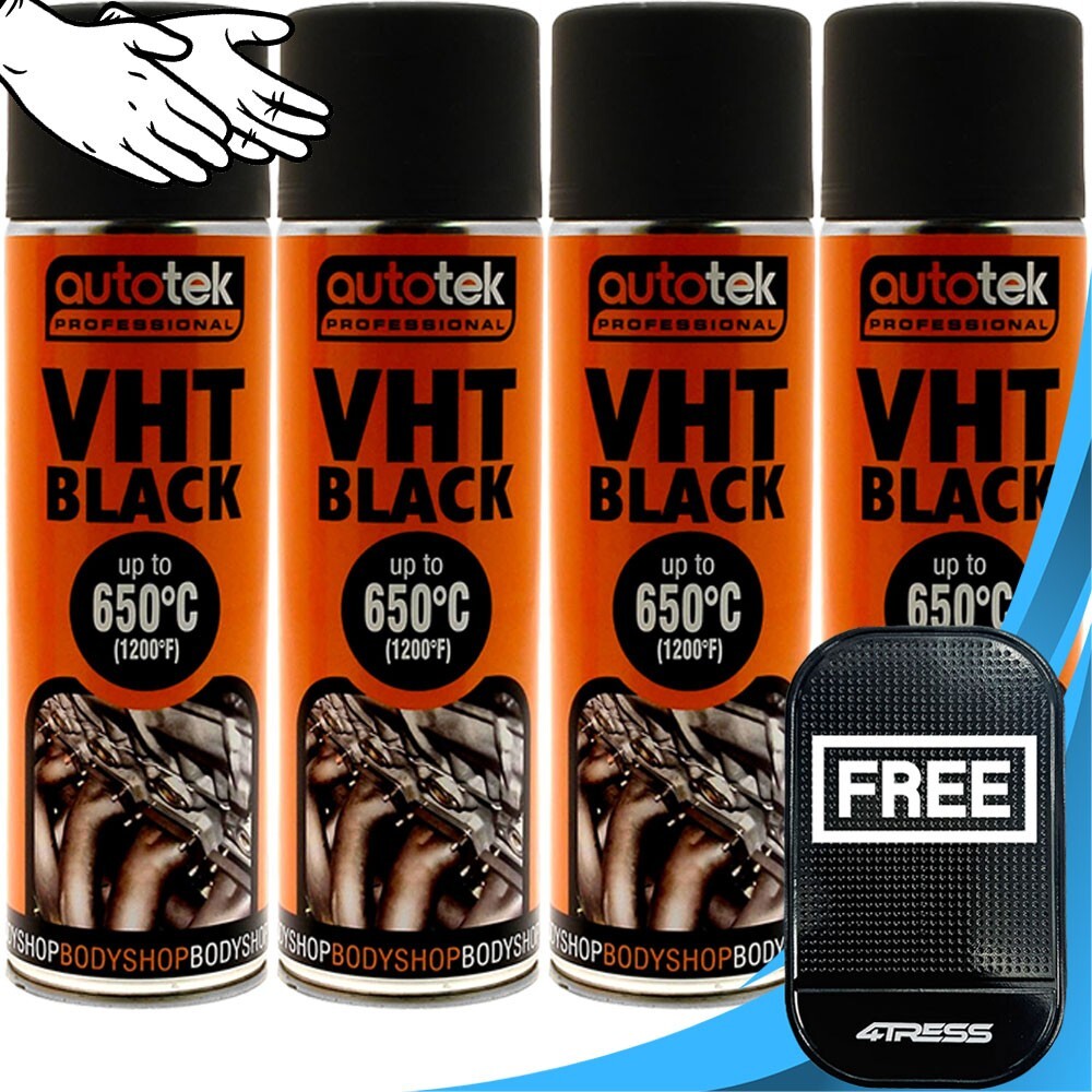 4x Autotek VHT High Temperature Aerosol Spray Paint Cans 500ml Black +GL+M