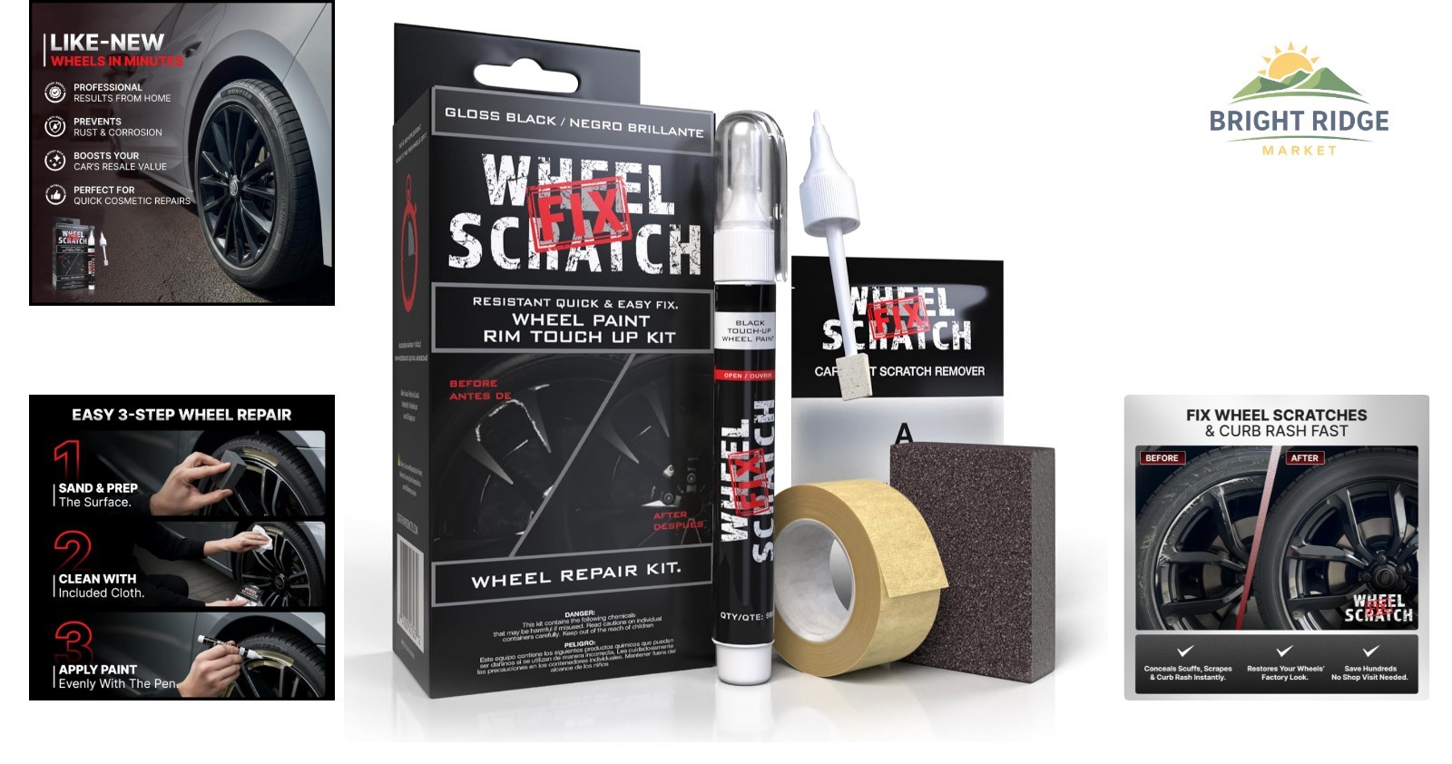 UV Resistant Gloss Black Paint for Wheels, Easy Application Repair Kit