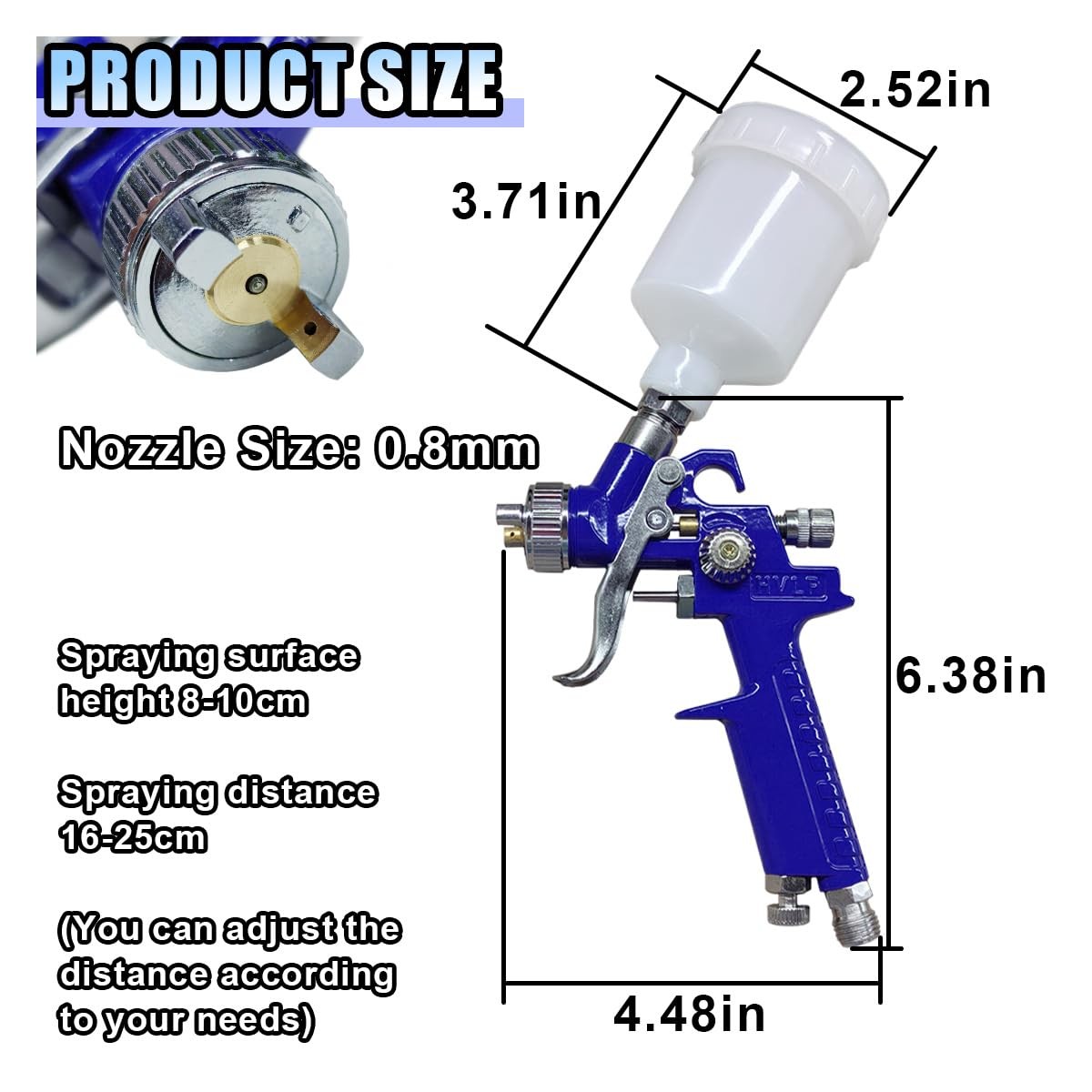 Mini HVLP Touch Up Spray Gun with 0.8 mm Nozzle, 125 cc Cup 0.8, White+Blue