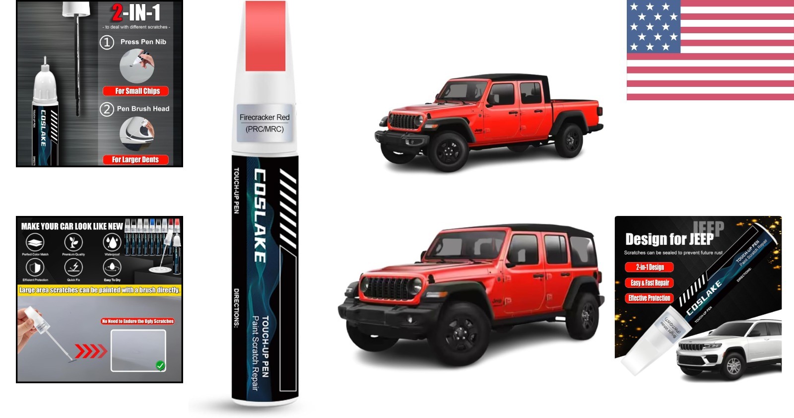 Firecracker Red Touch Up Paint for Jeep Wrangler & Gladiator – 12ml Fast-Drying