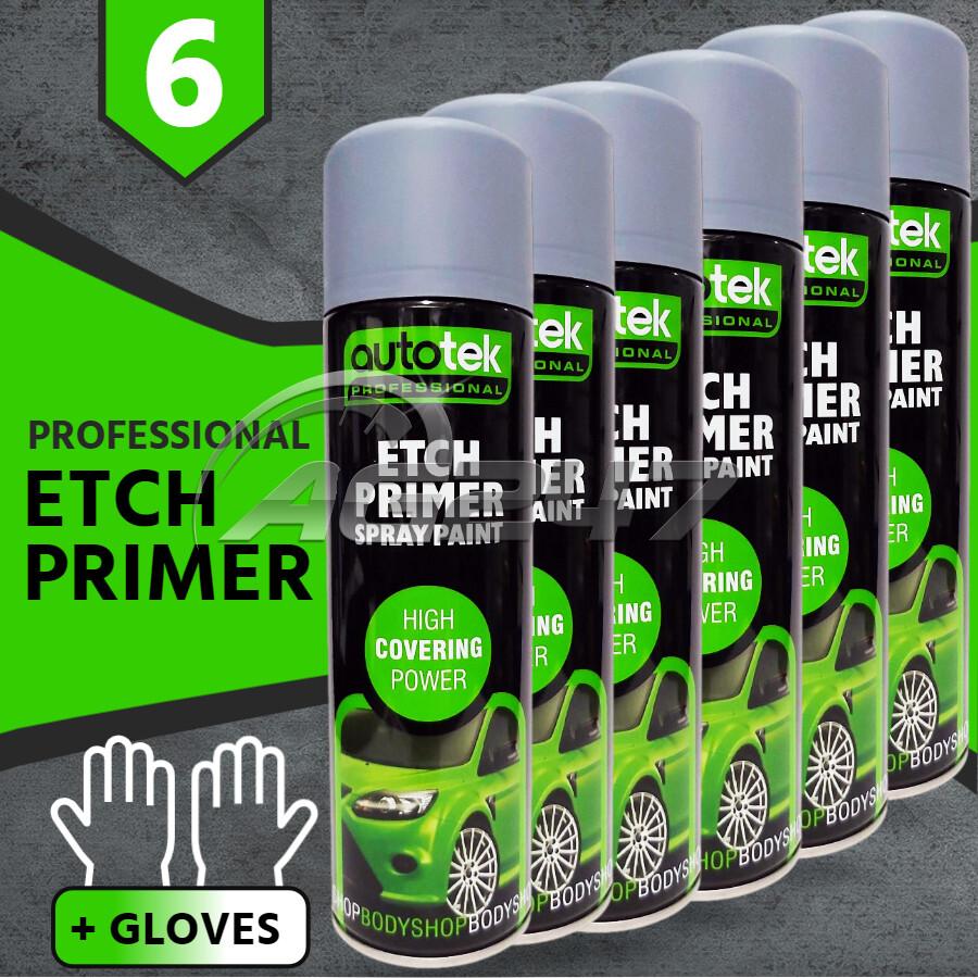 6x AUTOTEK Professional Can Grey Etch Primer Galvanized Aluminum Zinc Steel+G+M