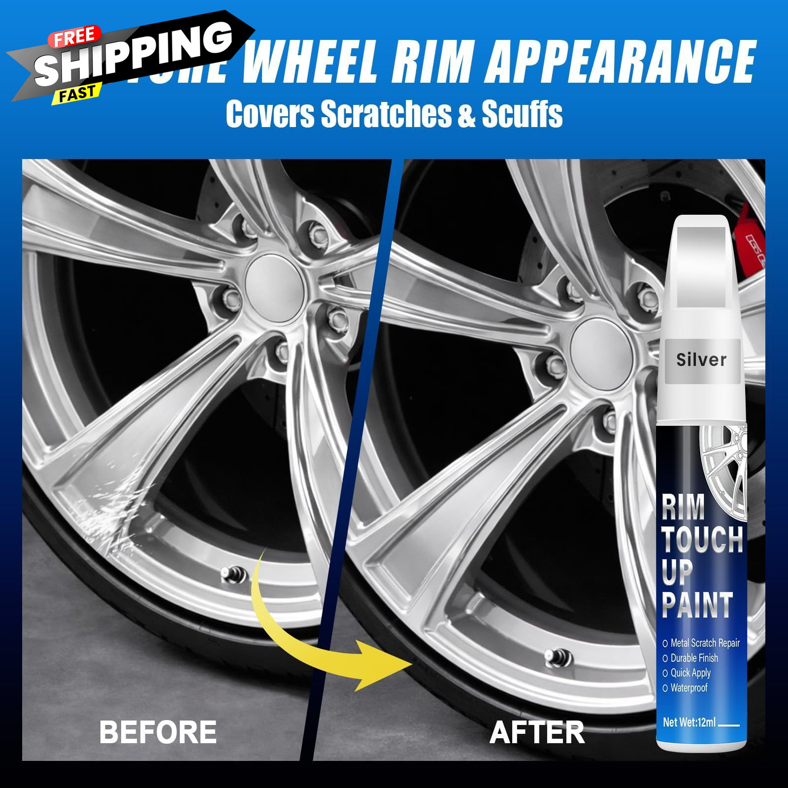Silver Rim Touch Up Paint, 2-in-1 Brush & Tip, 0.4 Fl Oz (Pack of 1),