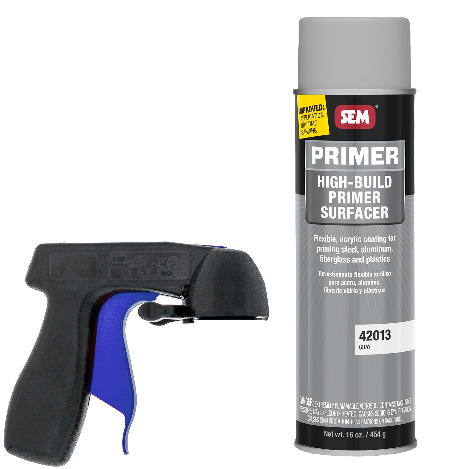 SEM 42013 High Build Primer Surfacer Gray 16oz with Spray Can Trigger Handle