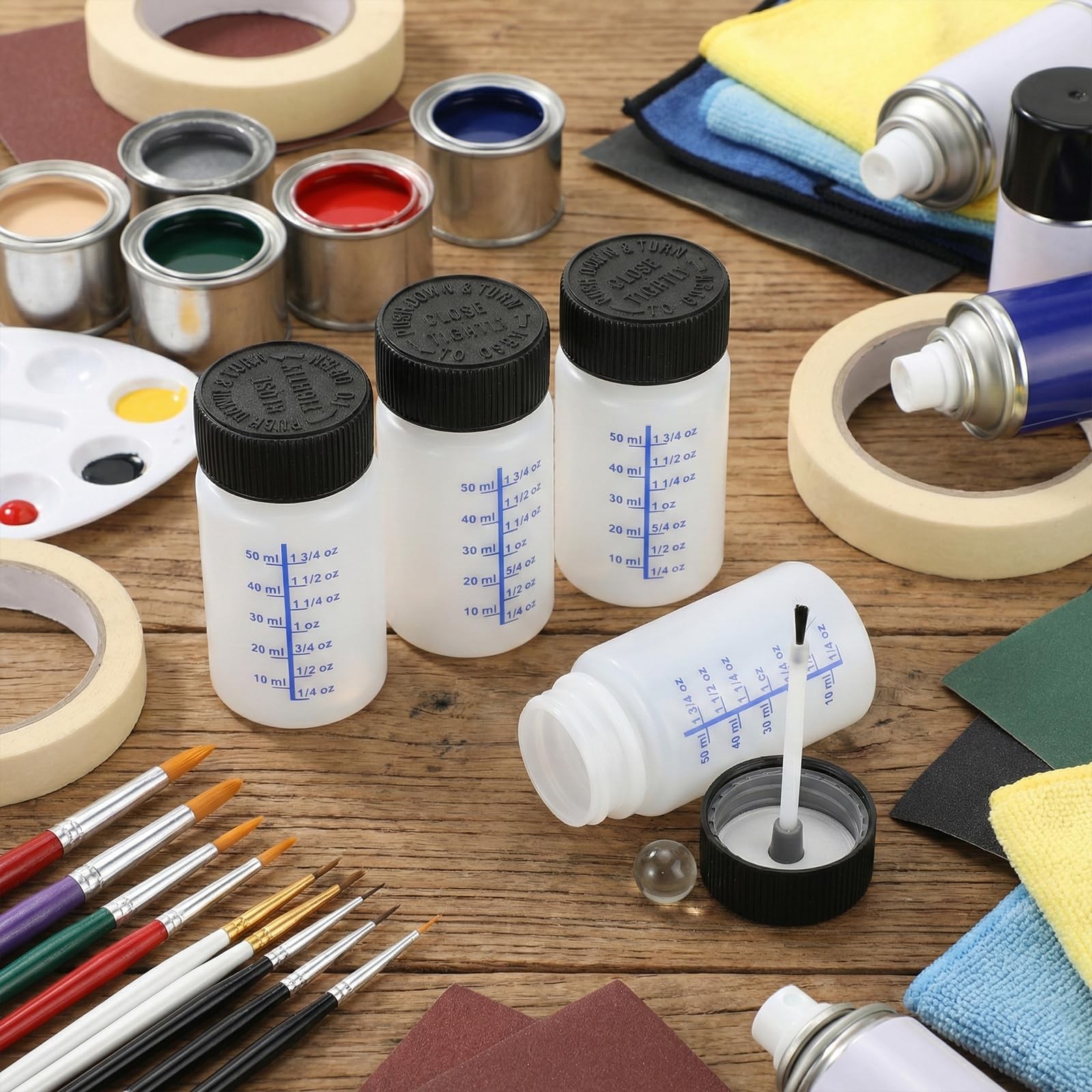 6 PCS Empty Touch up Paint Bottles, 2 Oz 1 Count (Pack of 6), White,Black