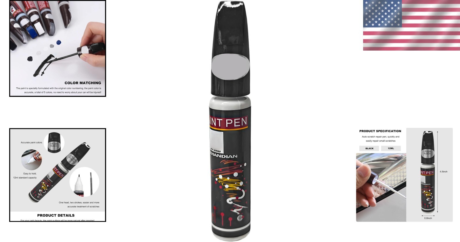 Automotive Touch Up Paint Pen Compatible With Car Model 12ml Pure Black