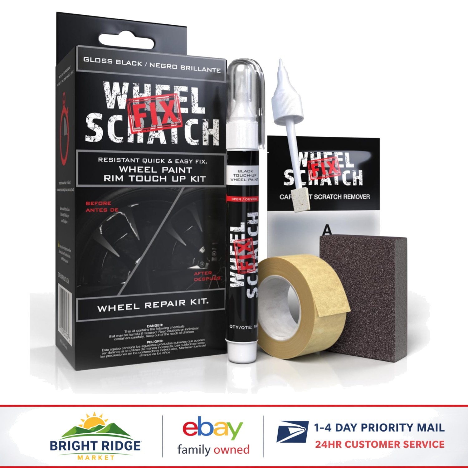 UV Resistant Gloss Black Paint for Wheels, Easy Application Repair Kit