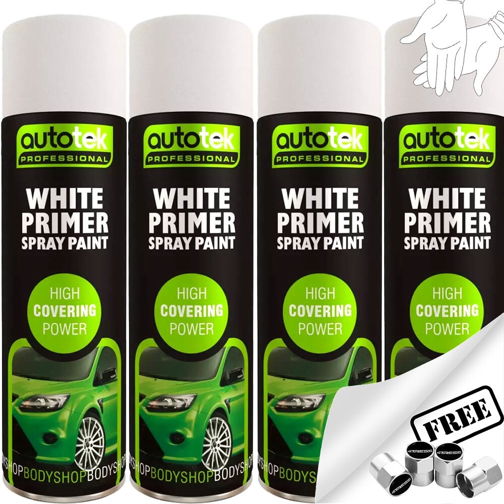 4x AUTOTEK WHITE PRIMER Aerosol Spray Paint Professional Hi Covering Power+G+CP