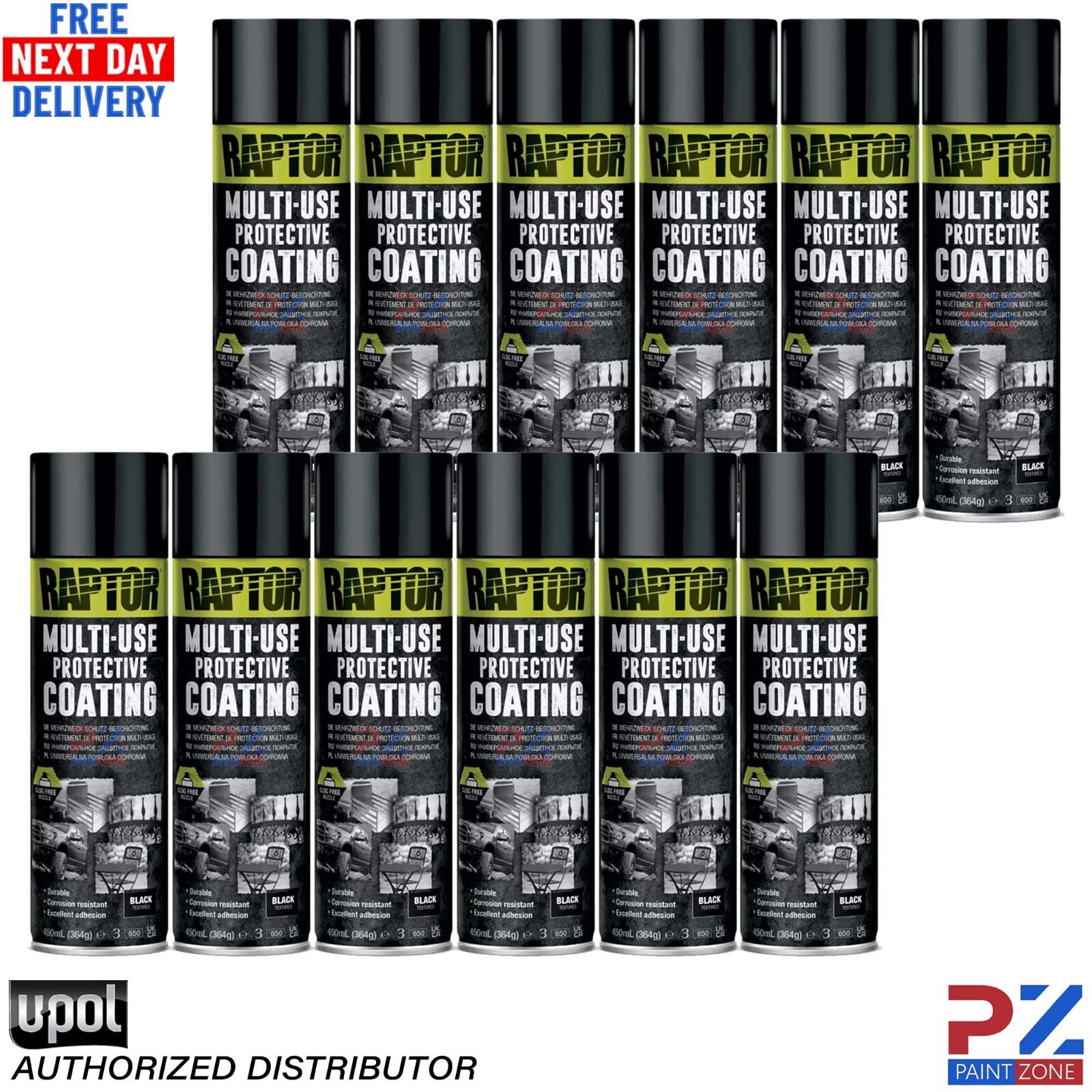 12X UPOL RAPTOR 1K MULTI-USE RMUB/AL PROTECTIVE COATING AEROSOL 450ML – BLACK