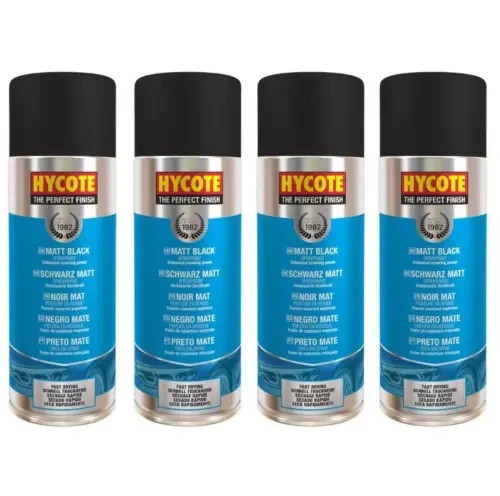 Hycote Matt Black Fast Drying Aerosol Spray Paint Car Body Metal 400ML x 4
