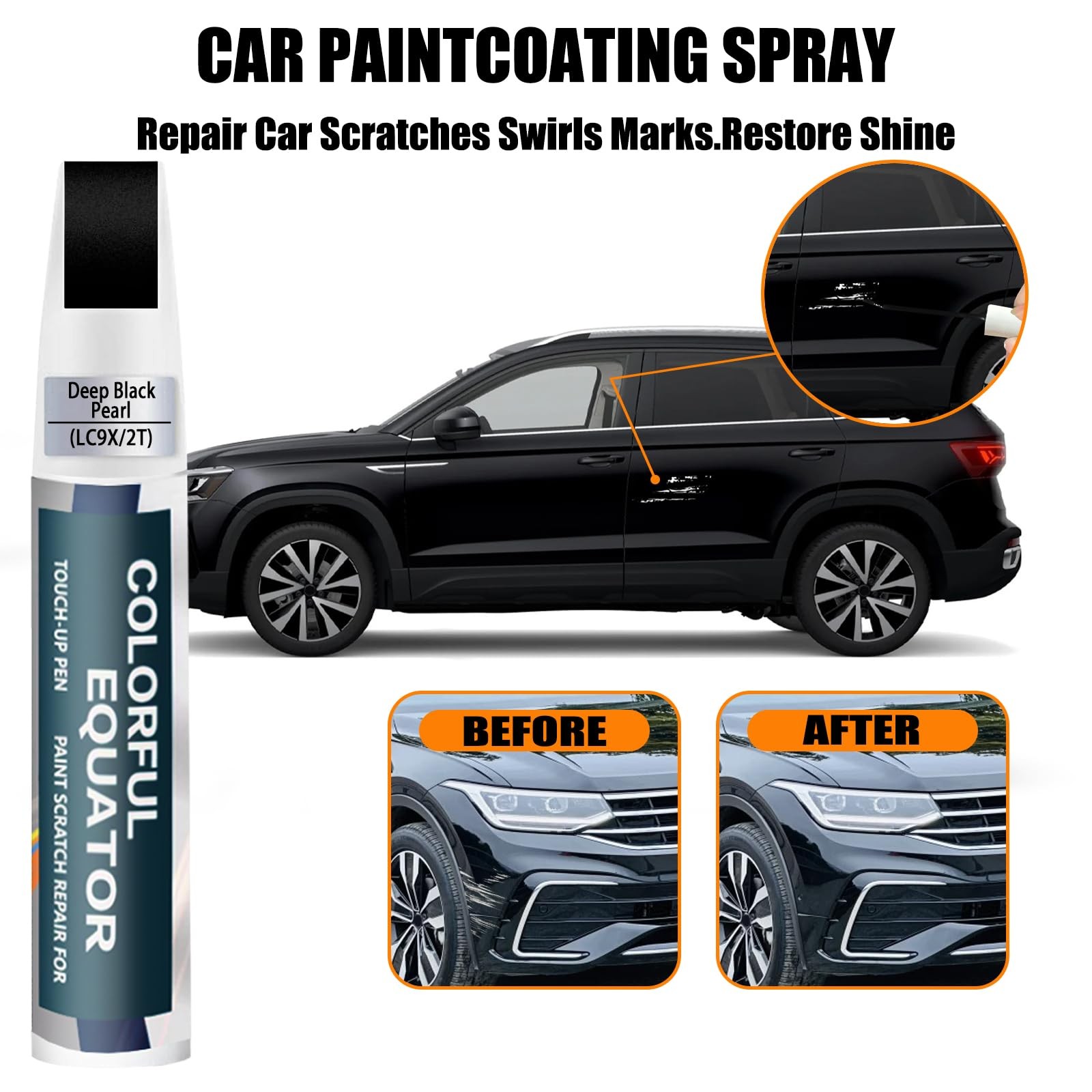 Touch Up Paint Kit For VW LC9X 2T Deep Black Pearl Scratch Repair Kit OEM Match