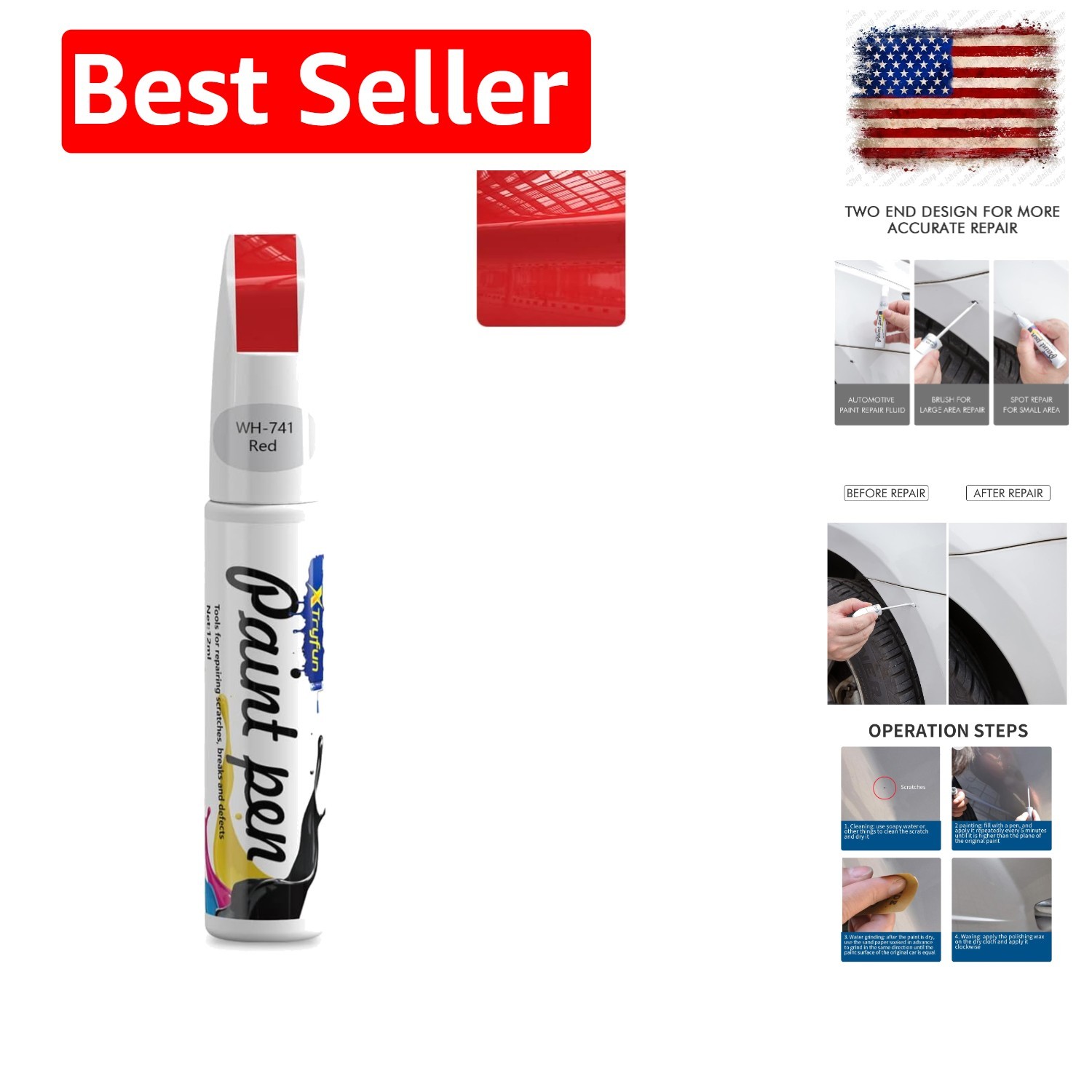 Car Touch Up Paint Pen – Red, Rust & Chip Resistant for Easy Repairs