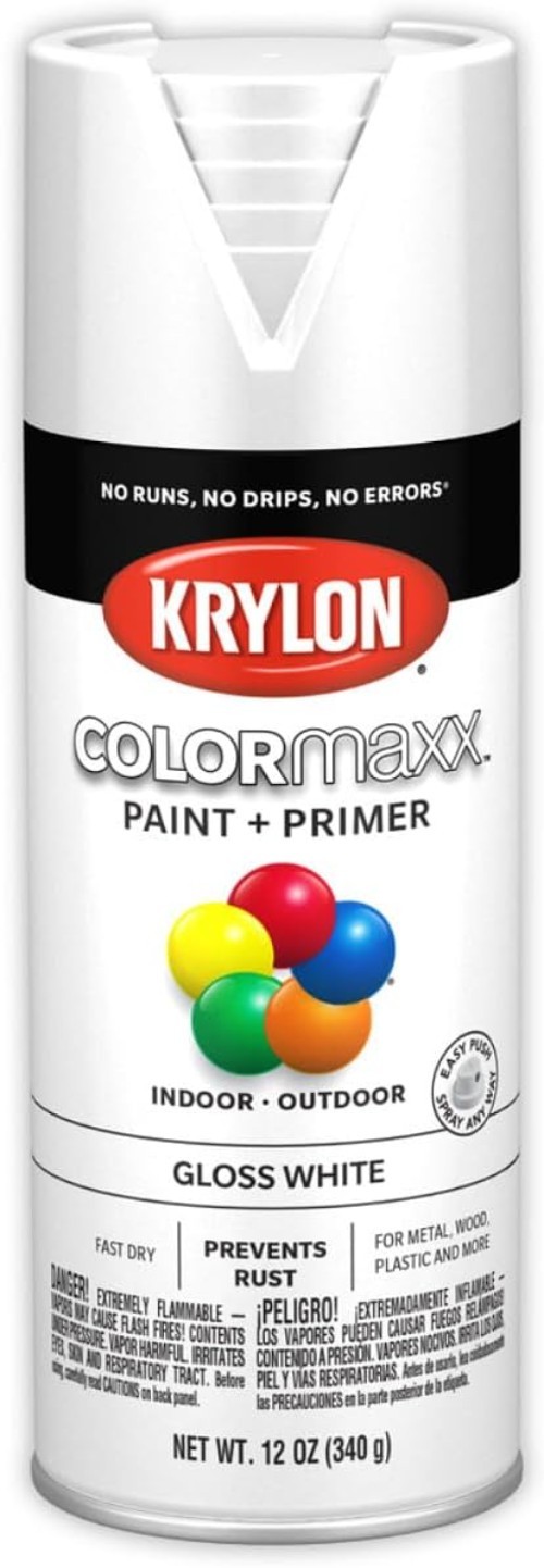 K0007 COLORmaxx Quick Dry Gloss White Spray Paint & Primer, 12 Oz Can – Easy Use