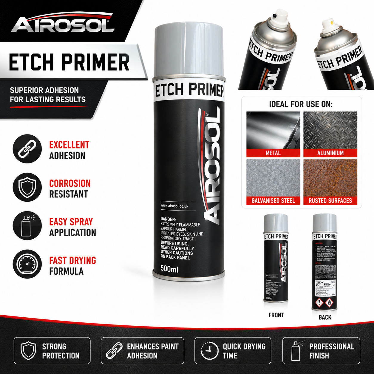 12 x Etch Primer Aerosol Spray 500ml Bare Metal Car Adhesion Promoter 12 Pack