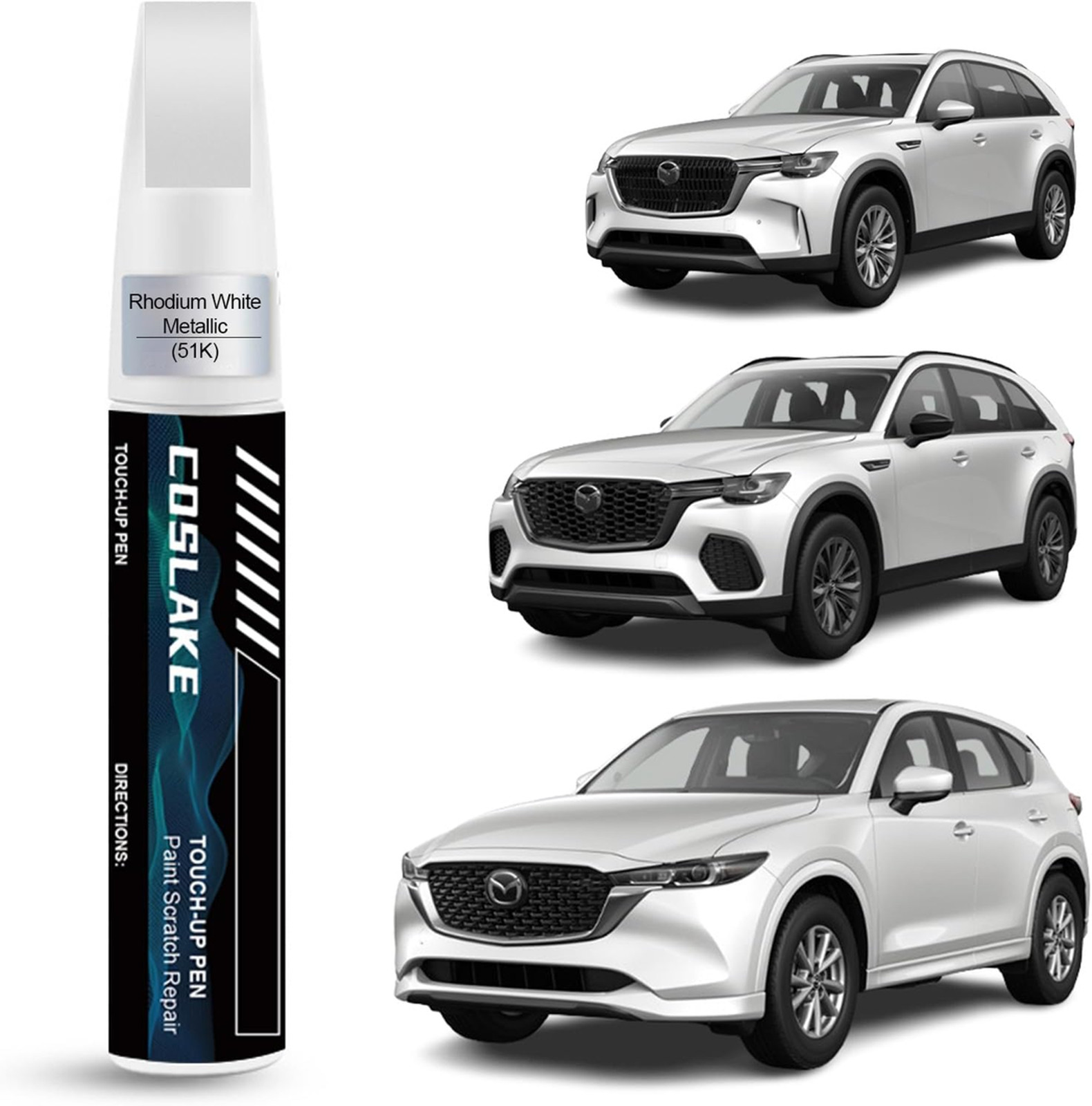 Car Touch Up Paint Rhodium White Metallic 51K for Mazda Scratch Repair Kit, 2 in