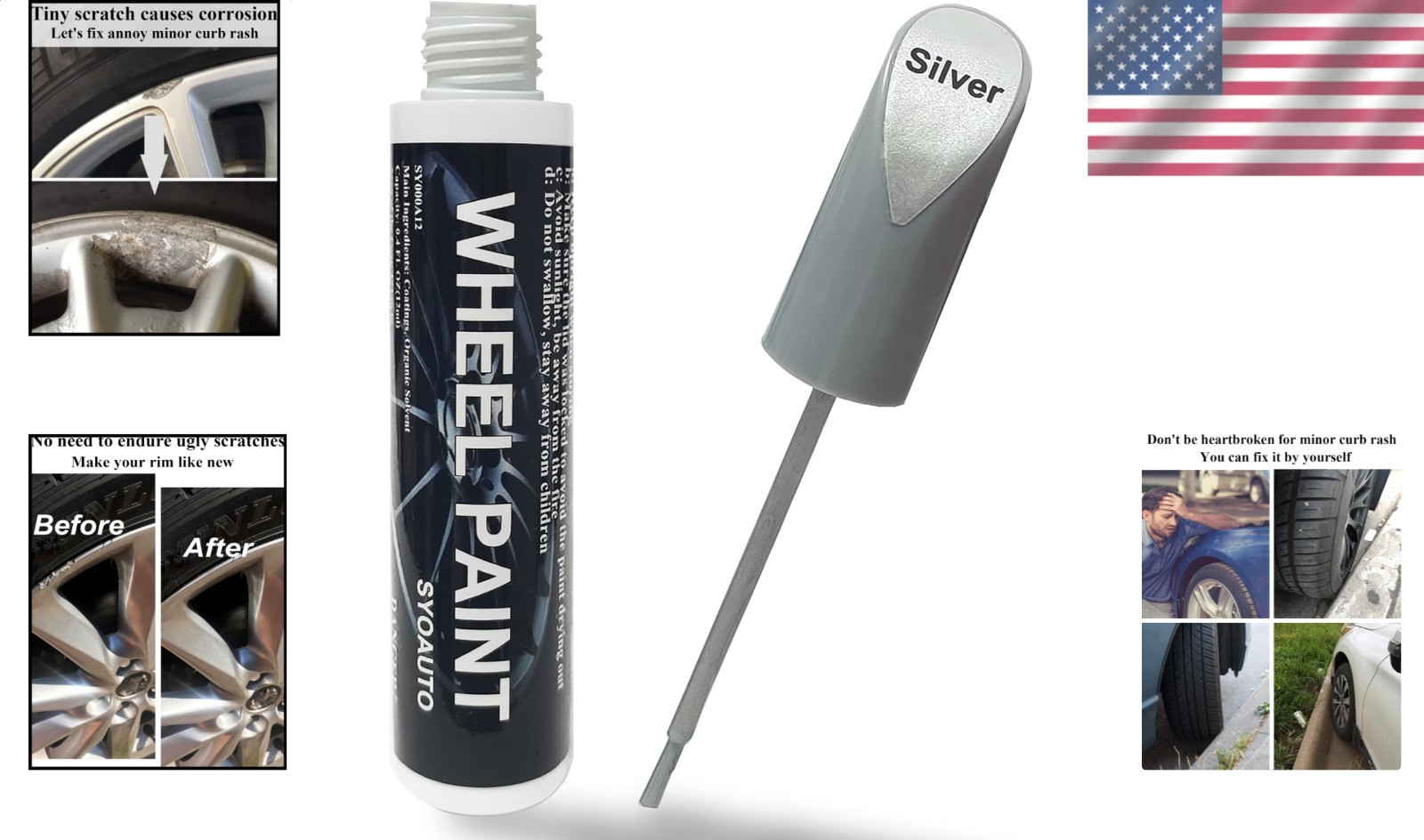 Silver Rim Touch Up Paint Pen Universal Alloy Wheel Scratch Repair Kit 12ml
