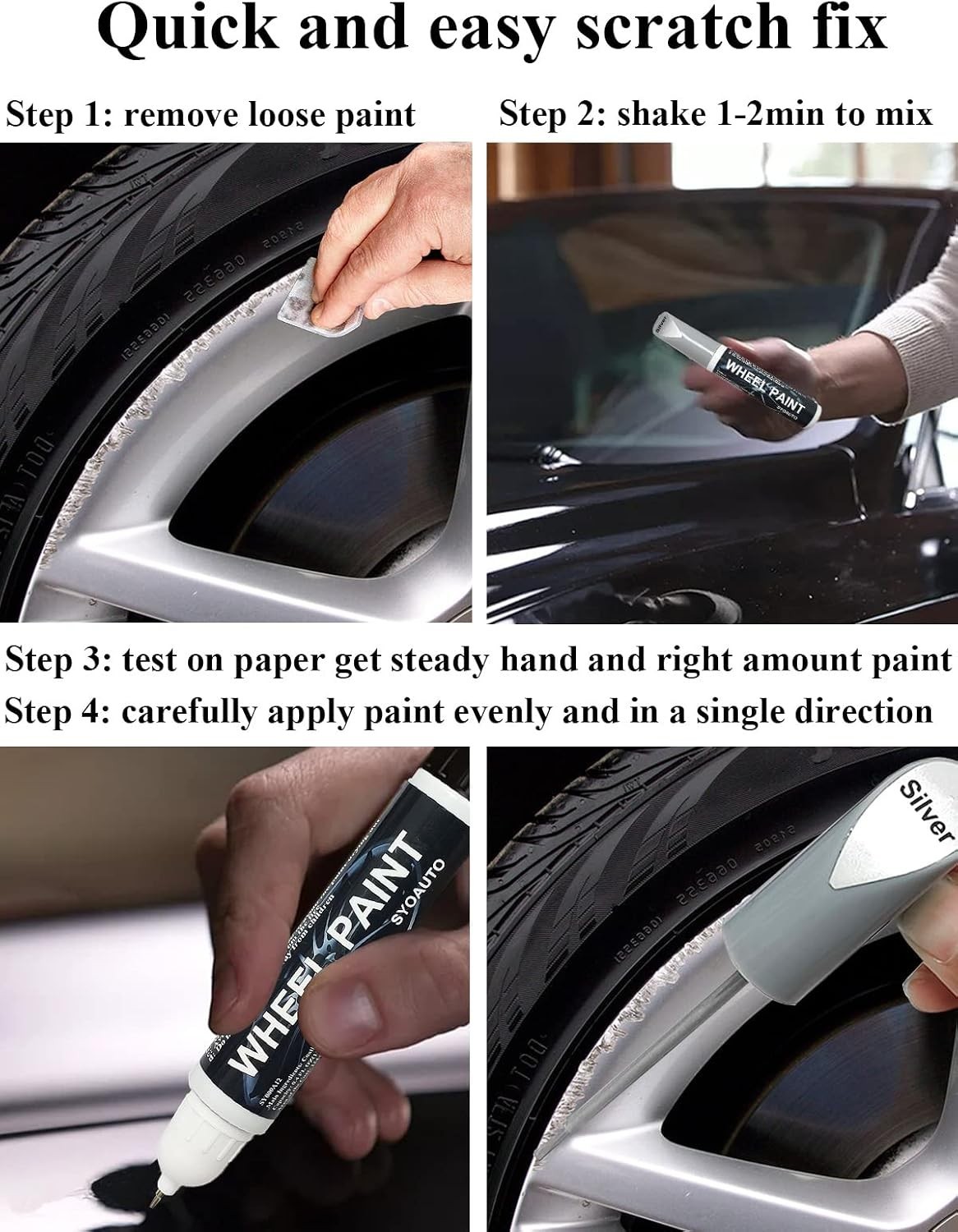 Silver Rim Touch Up Paint Rim Scratch Repair Pen Wheel Touch Up Paint Car Rim…