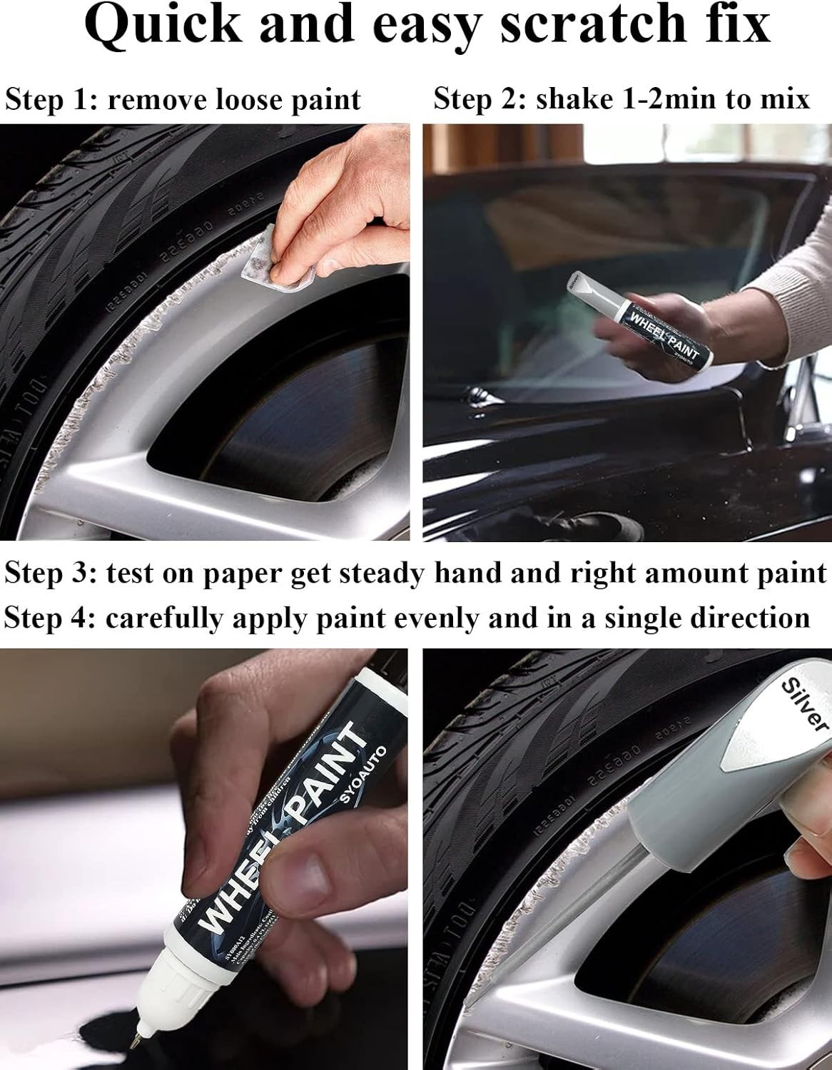 Silver Rim Touch Up Paint Pen Universal Alloy Wheel Scratch Repair Kit 12ml