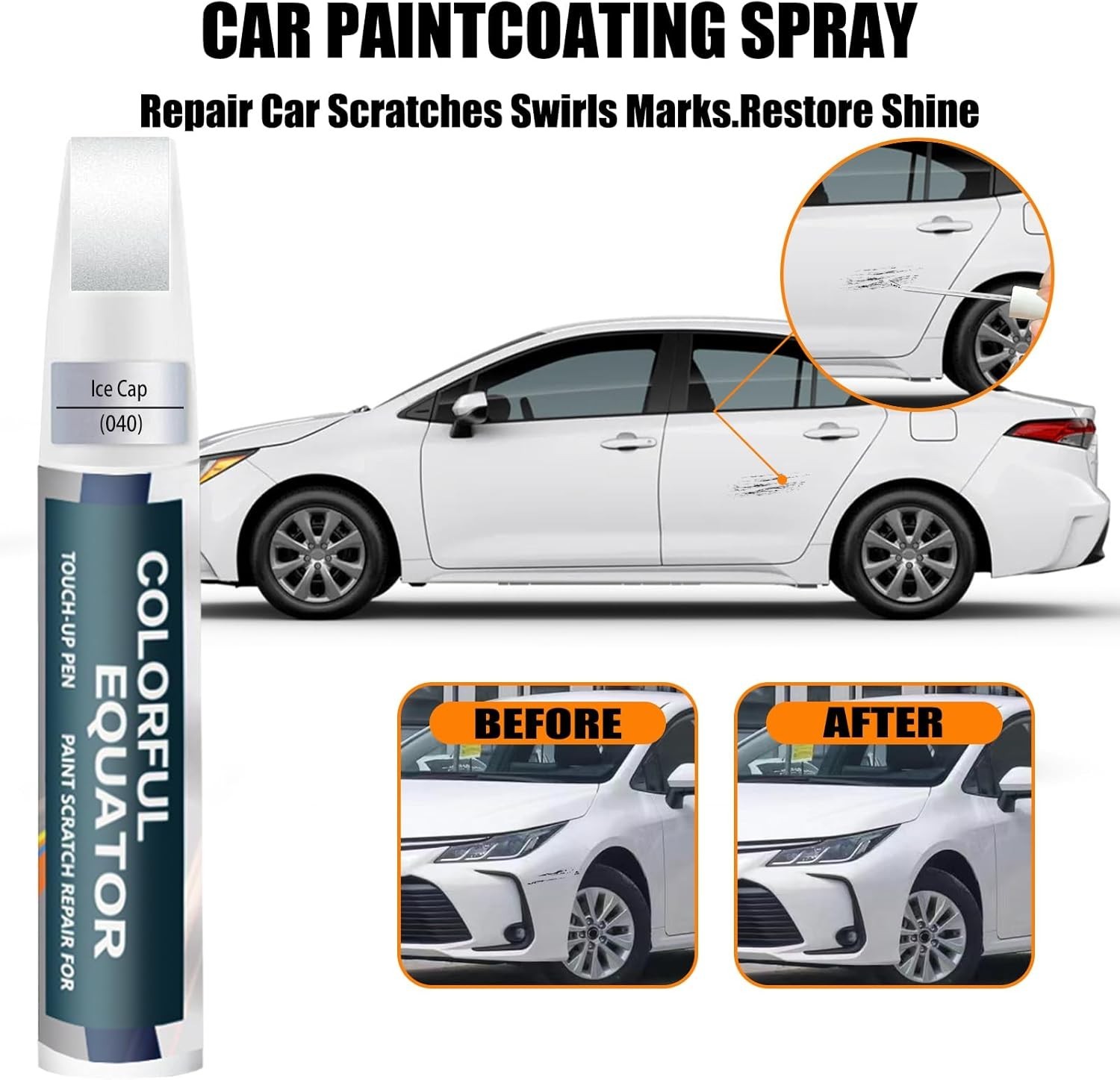 Toyota 040 Super White Ice Cap Touch Up Paint Pen 2-in-1 Scratch Repair