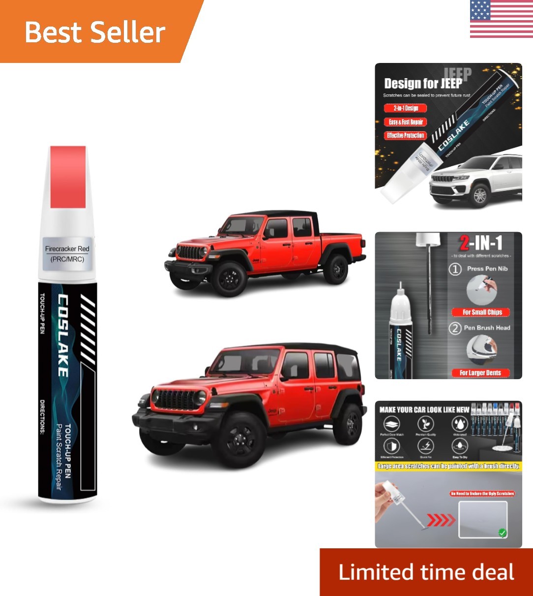 Firecracker Red Touch Up Paint for Jeep Wrangler & Gladiator – 12ml Fast-Drying