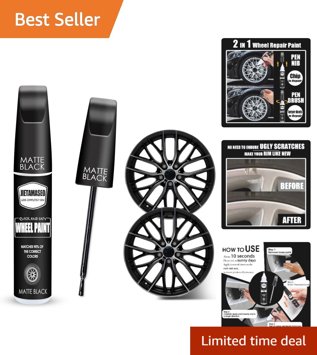 Quick-Dry Matte Black Wheel Repair – Fix Curb Rash & Scratches Easily