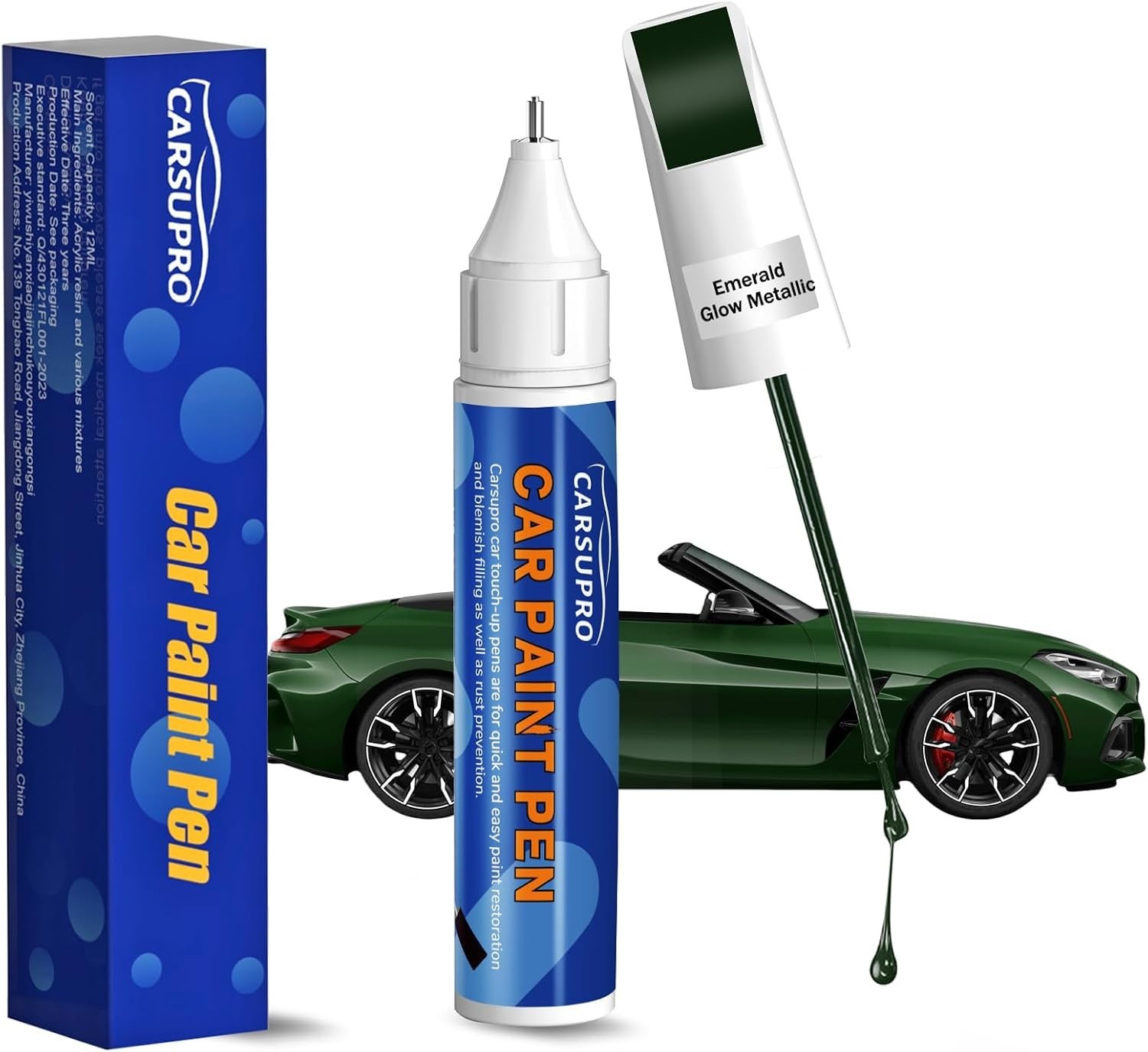 Waterproof 12ml Touch Up Paint for Cars | Emerald Glow Metallic Scratch Repair
