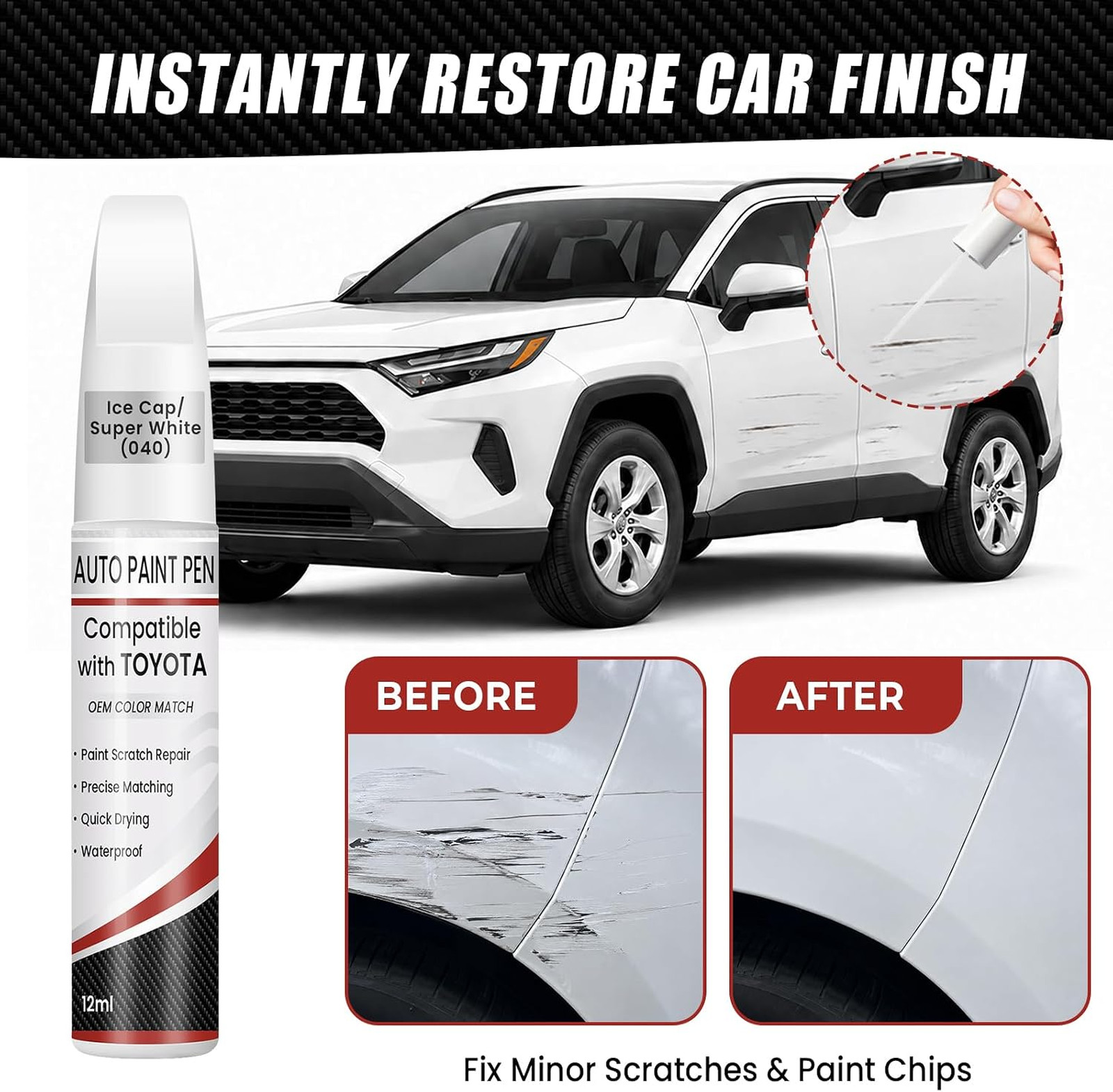 Automotive Touch Up Paint, Ice Cap Super White 040, 0.4 fl oz, Toyota Avalon
