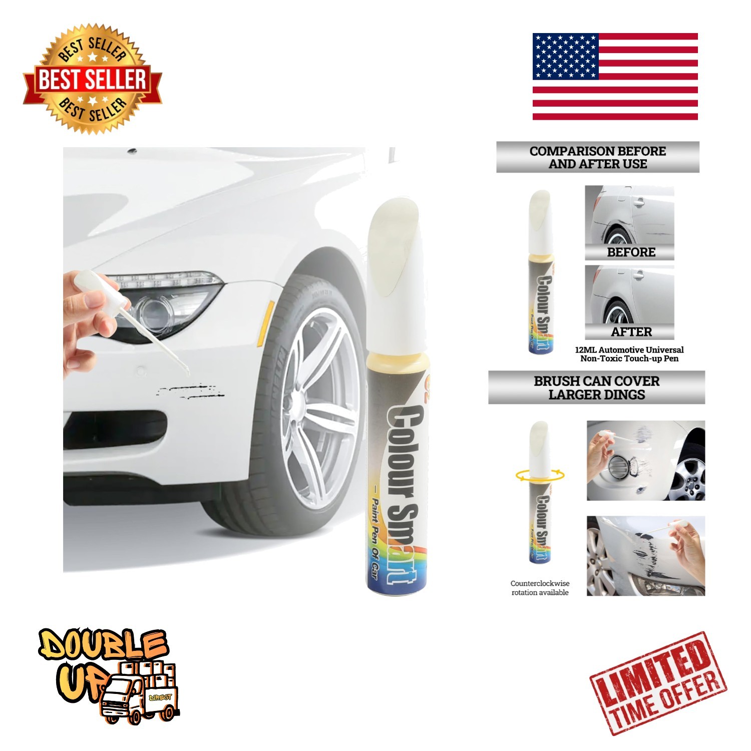 Quick-Dry Car Touch Up Paint Pen, Waterproof Scratch Repair for White Vehicles