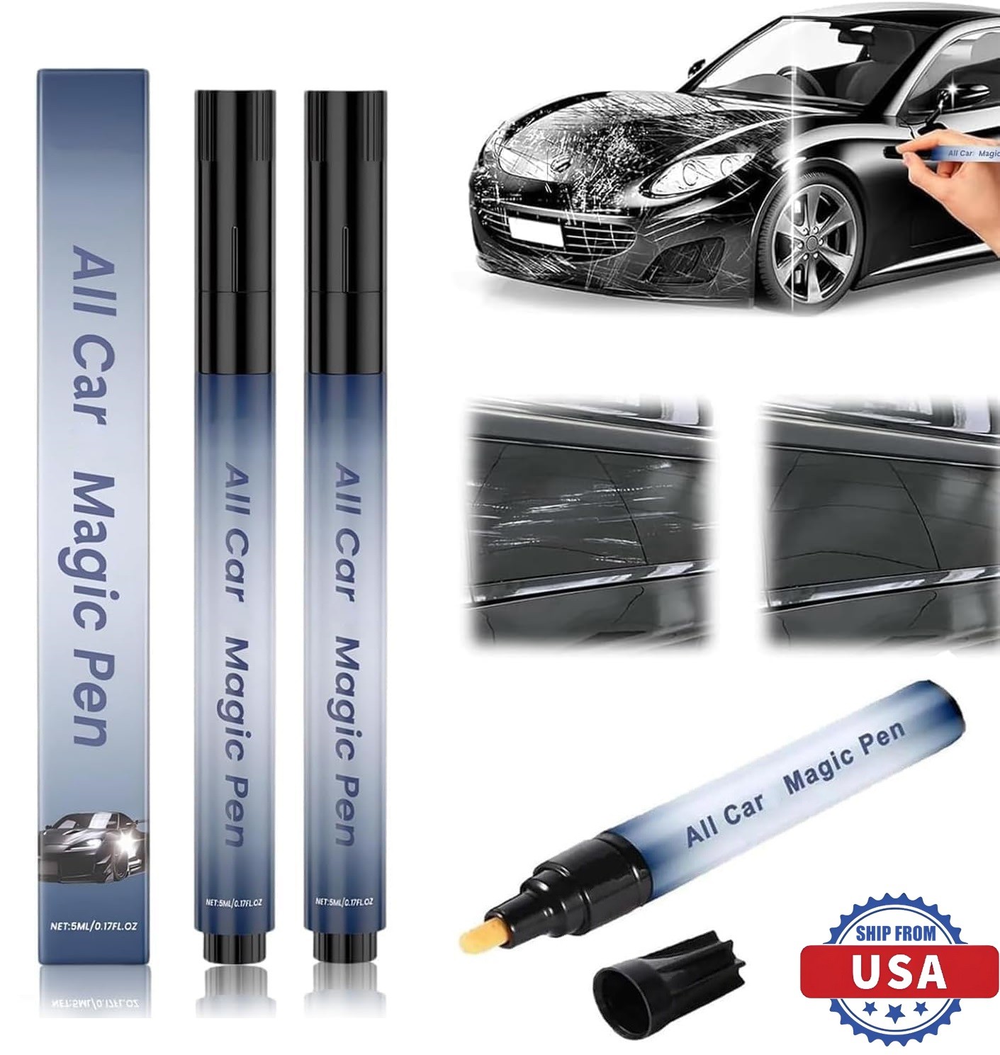 2Pcs Magic Scratch Remover Pen for Car Paint, Quick Fix Repair for All Color US