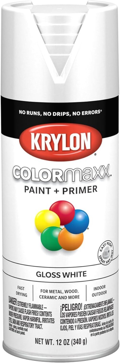 K0007 COLORmaxx Quick Dry Gloss White Spray Paint & Primer, 12 Oz Can – Easy Use