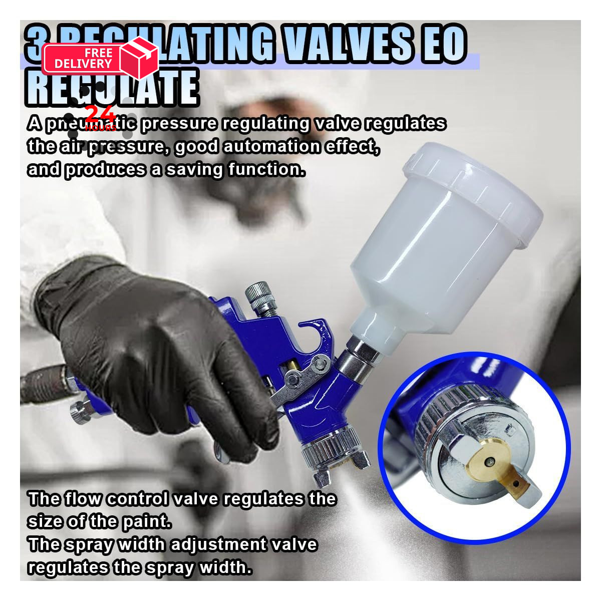 Mini HVLP Touch Up Spray Gun with 0.8 mm Nozzle, 125 cc Cup 0.8, White+Blue