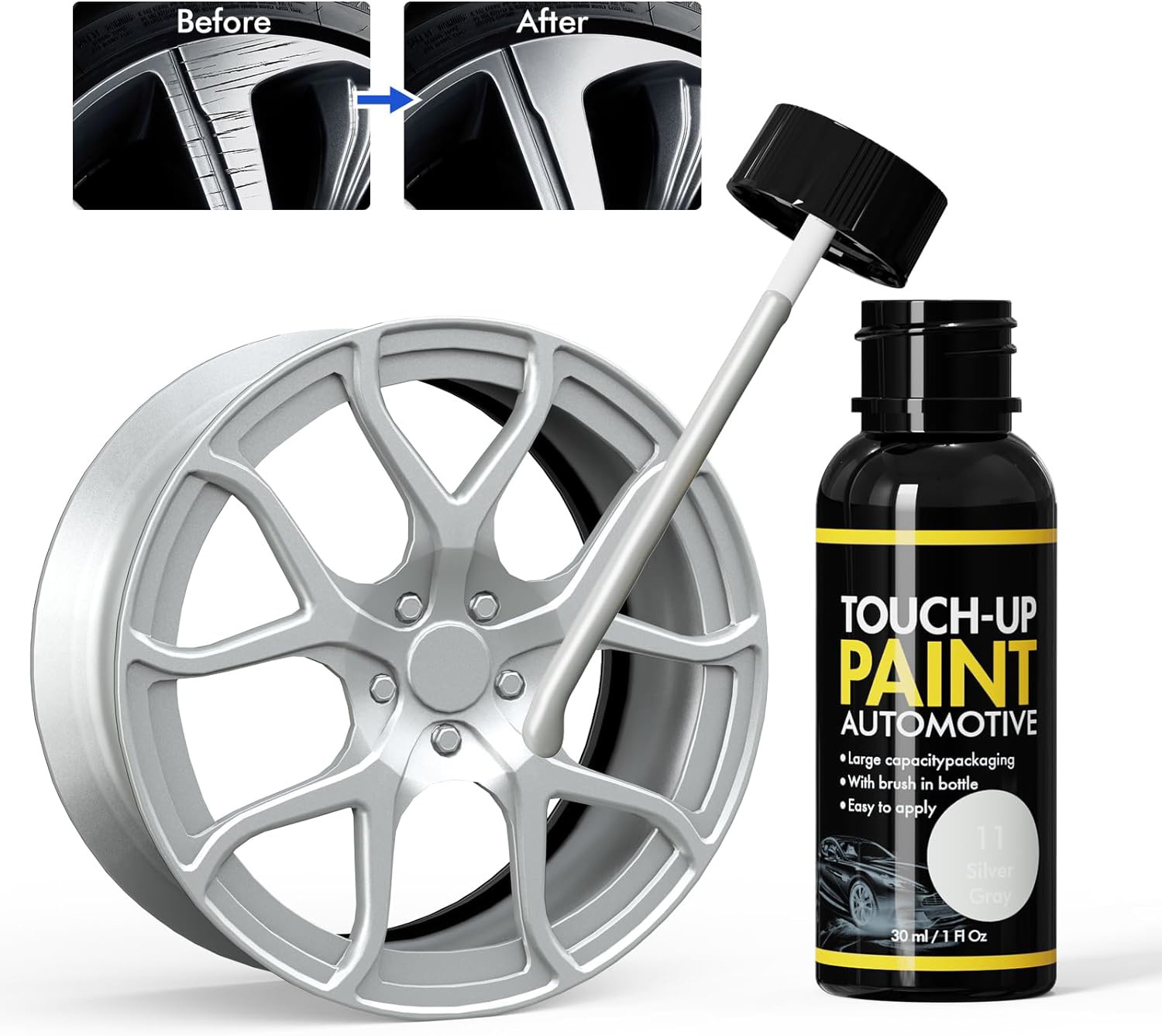 Silver Gray Rim Touch Up Paint, Automotive Touch Up Paint Bottles with Brush, Up