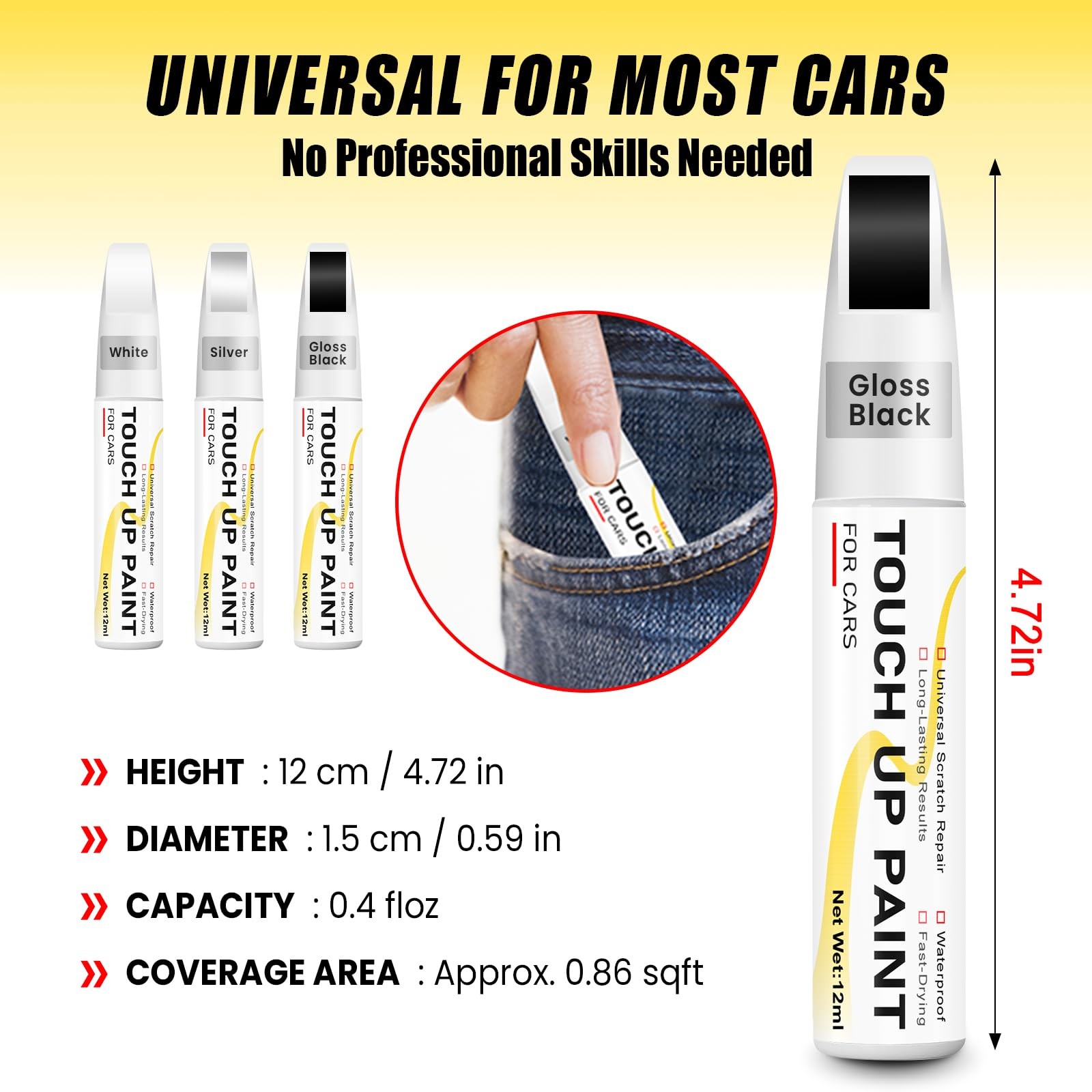 Gloss Black Touch Up Paint for cars, 2-in-1 0.4 Fl Oz (Pack of 1),
