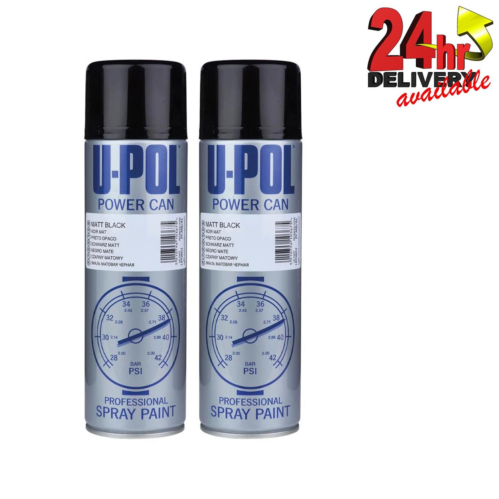 U-Pol Power Can MATT BLACK Paint 500ml x 2 Car Spray Aerosol