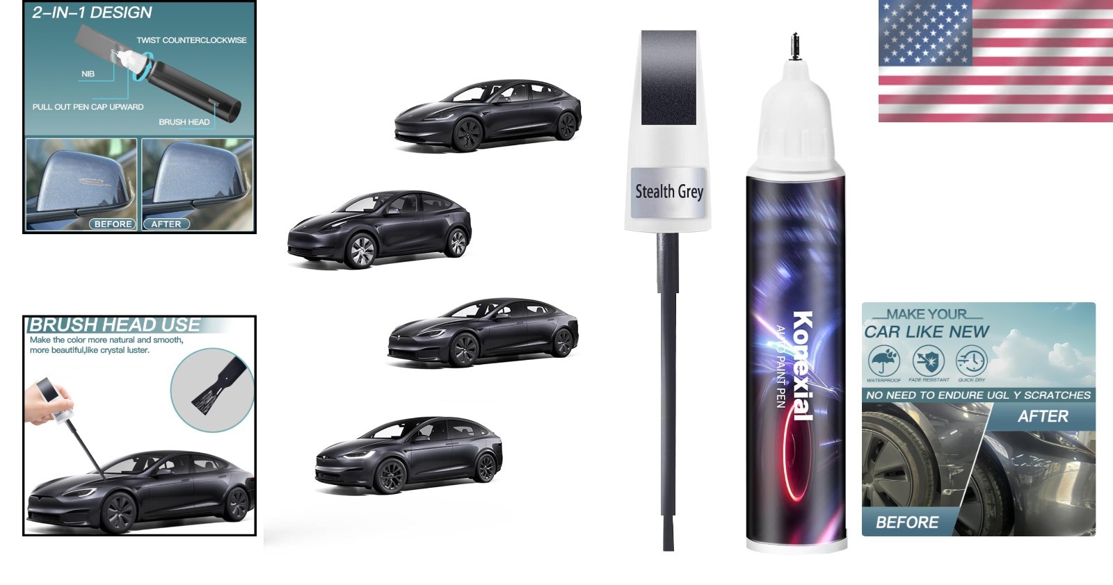 Touch up Paint Kit for Tesla Model Y/3/X/S Stealth Grey DIY Repair Kit Chips Nic