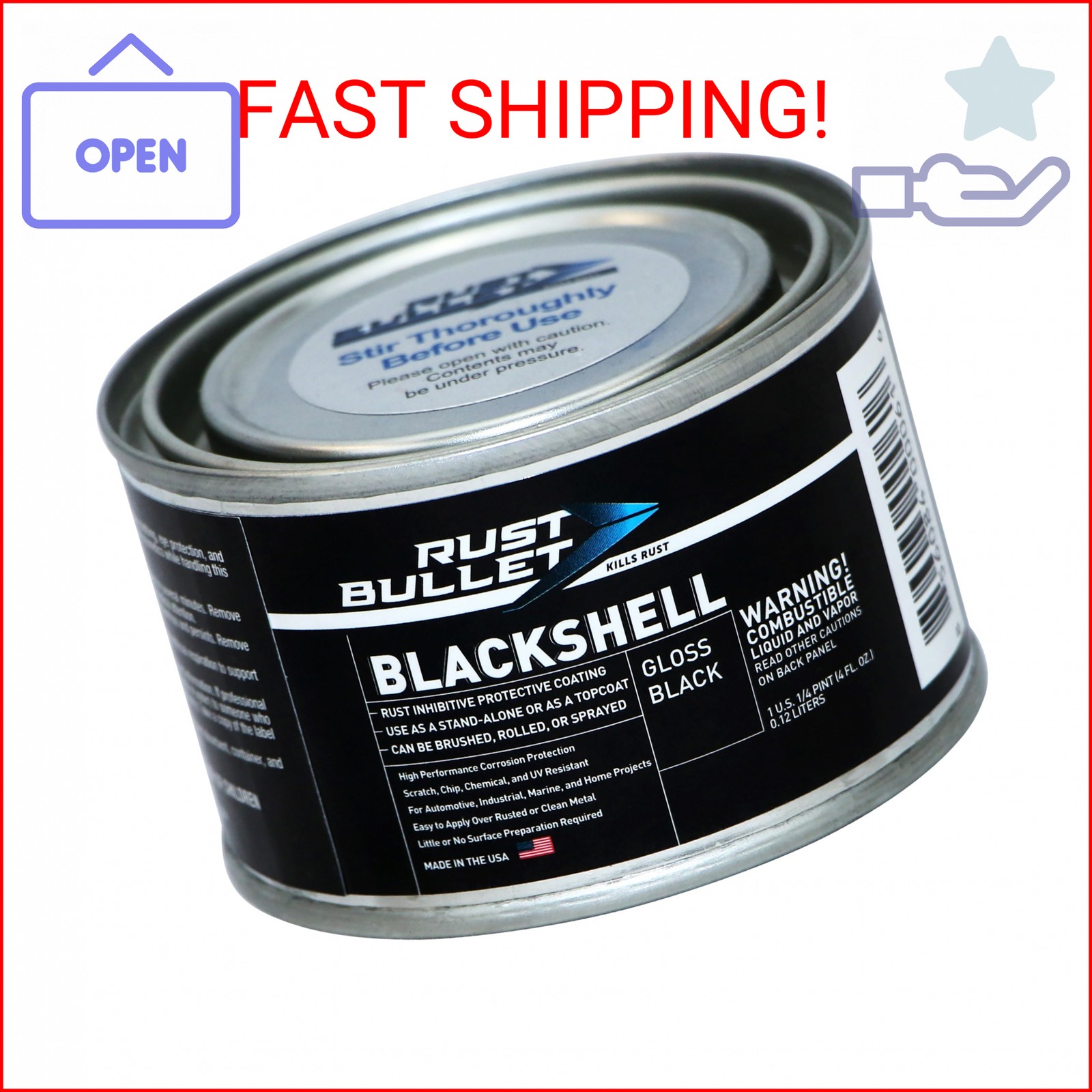 RUST BULLET BlackShell – Gloss Black – 4 Oz – Corrosion Preventive Coating, UV R