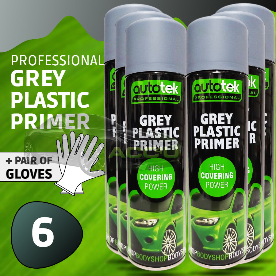 6 x Autotek GREY PLASTIC PRIMER Spray Paint Professional High Covering +G+CP