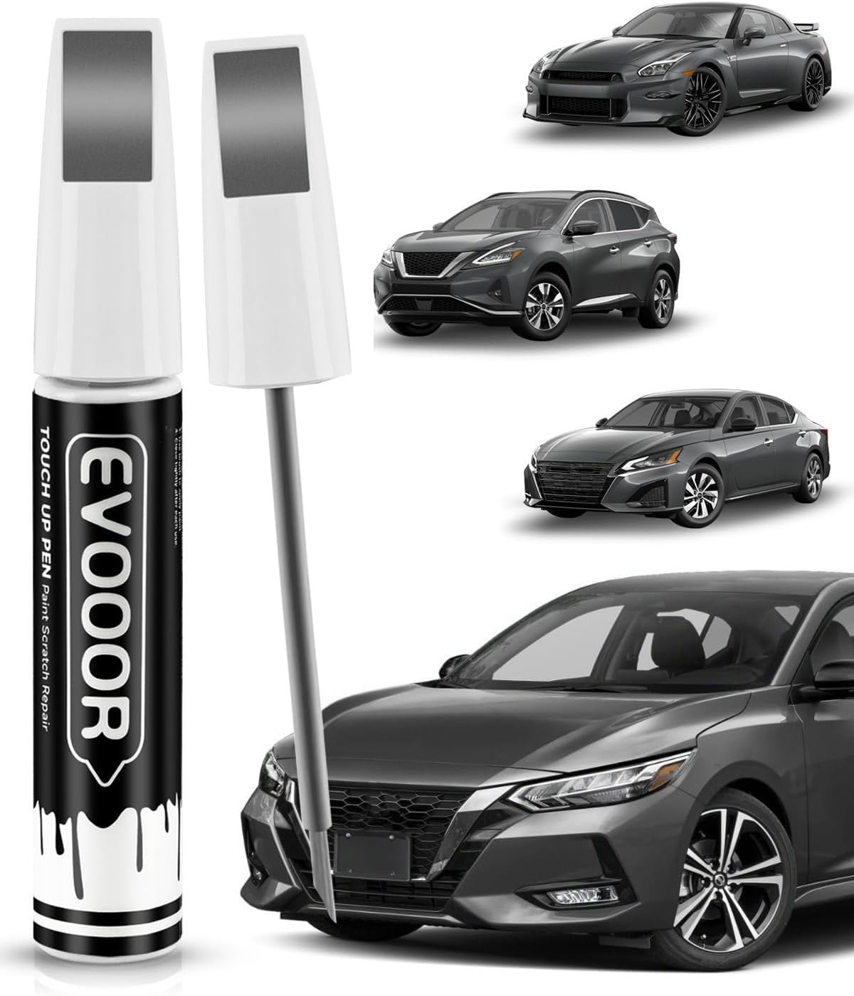 Gun Metallic Touch Up Paint for All Nissan Models, 2-in-1 Pen Design – 0.4 Fl Oz