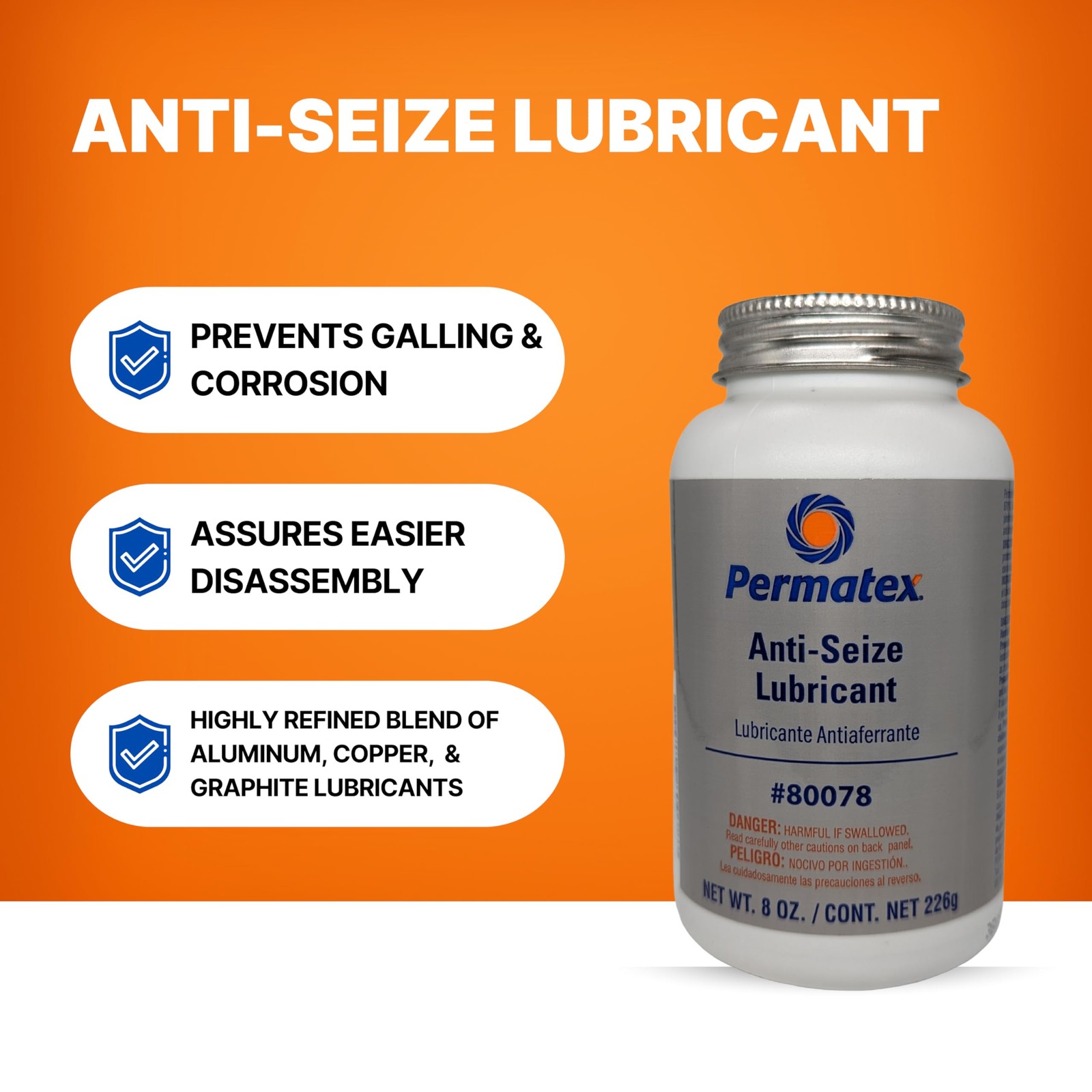 Permatex 80078 Anti-Seize Lubricant with Brush Top 8 Oz. (Pack of 1), Silver