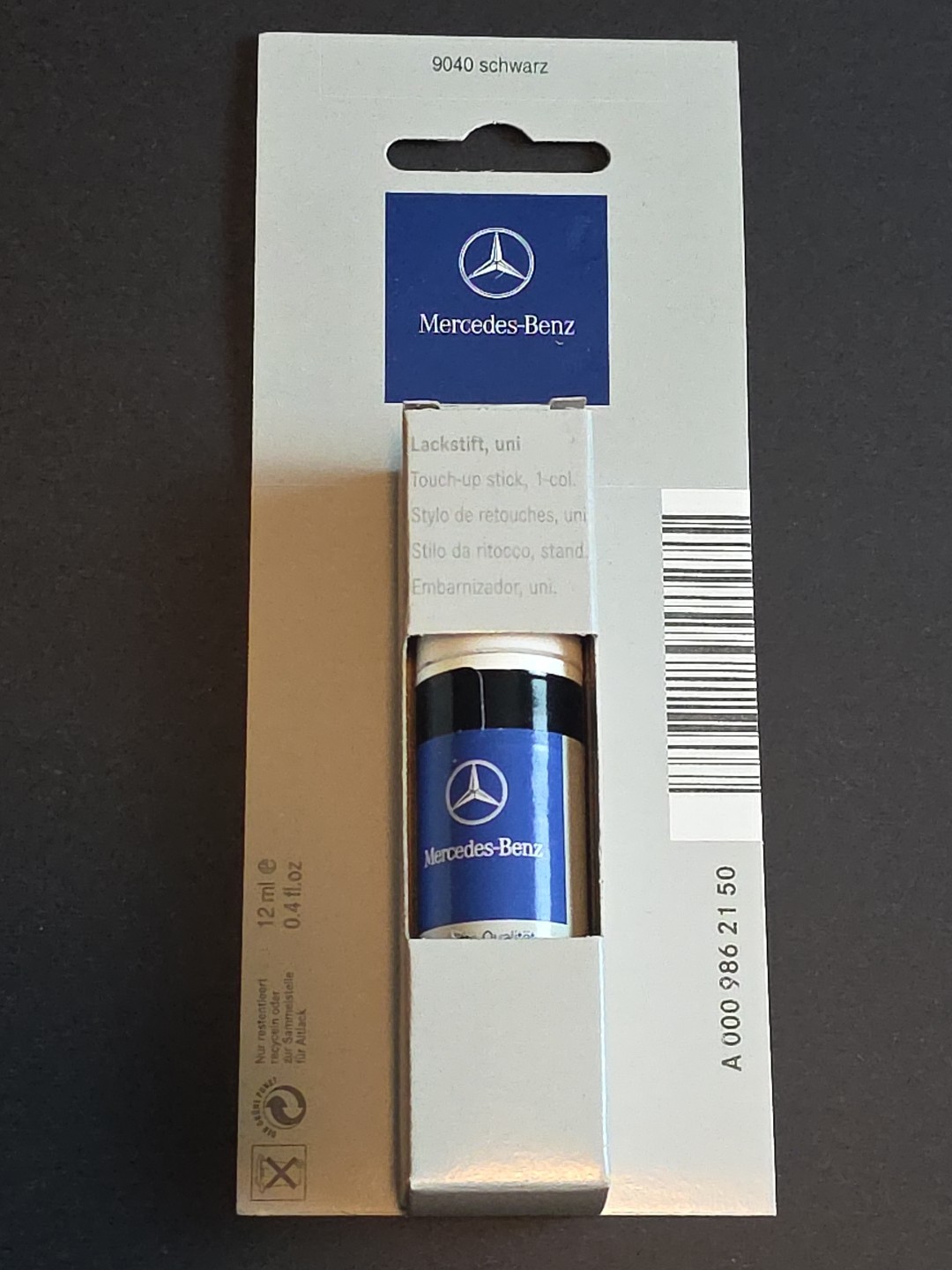 Mercedes-Benz Genuine Touch-Up Paint Stick Black, Schwarz 9040 Color OE 12ml 0.4