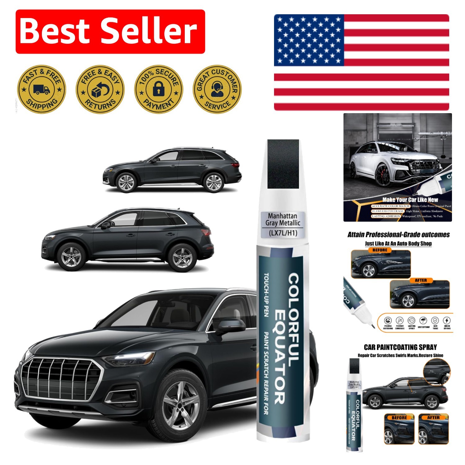 Manhattan Gray Metallic Touch Up Paint for Audi – 2-in-1 Scratch Repair Tool