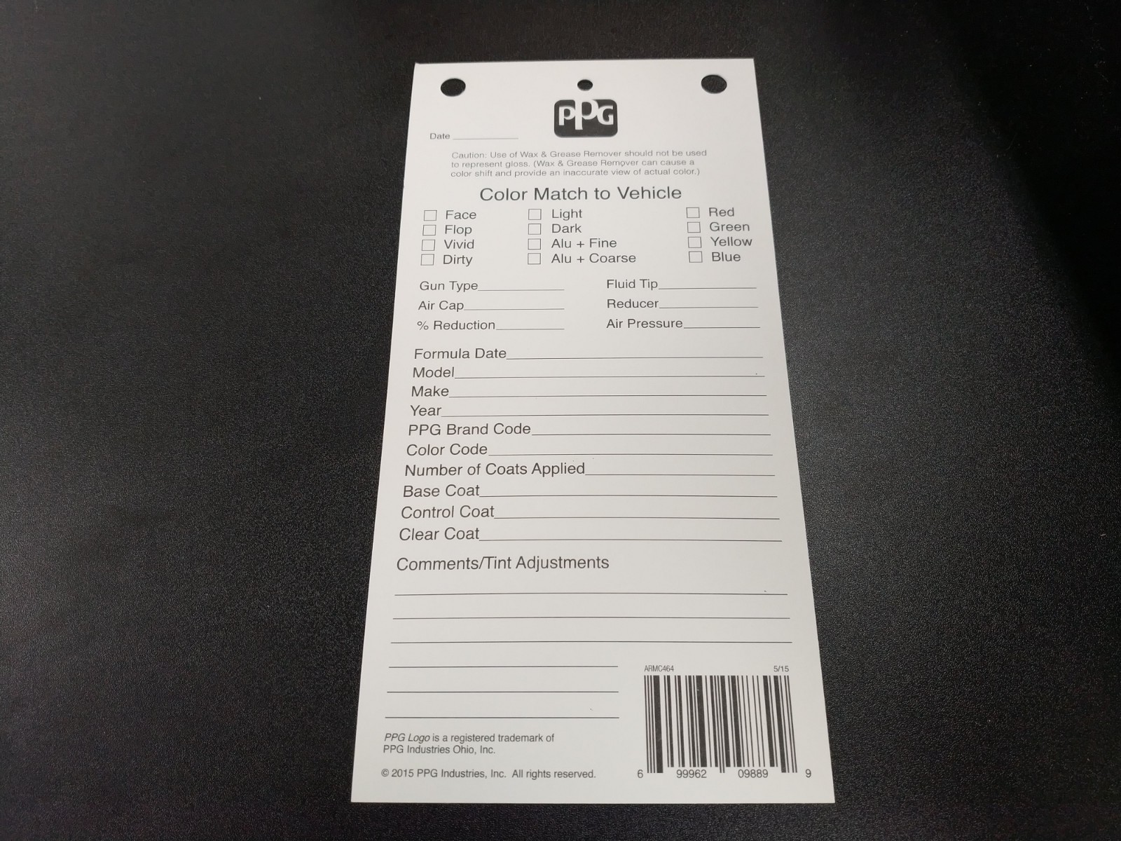 PPG ARMC464 Auto Paint Color Matching Spray Out Cards Axalta BASF Body Shop