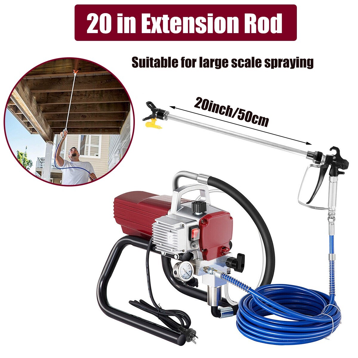 2.5HP Electric Airless Paint Sprayer High Efficient 3300PSI W/Extension Rod 220V