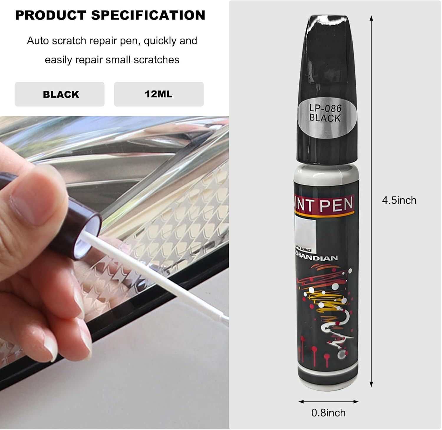 Automotive Touch Up Paint Pen Compatible With Car Model 12ml Pure Black